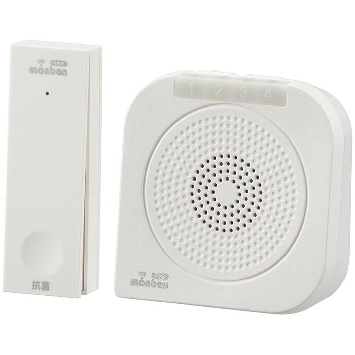 SEARCH WORD：OHM OCH-ECOT-BBR25 4971275819009 monban CUBE II ワイヤレスチャイムセット 自家発電式押しボタン送信機+バイブレーション受信機商品概要：メーカー：オーム｜monban CUBE II ワイヤレスチャイムセット 自家発電式押しボタン送信機+バイブレーション受信機です。商品仕様：■メーカー：OHM■JANコード：4971275819009■商品名：monban CUBE II ワイヤレスチャイムセット 自家発電式押しボタン送信機+バイブレーション受信機■型番：OCH-ECOT-BBR25■特長・仕様：◯ワイヤレスチャイム、自家発電式押しボタン送信機と携帯型バイブレーション機能付受信機のセット ◯送信機のボタンを押すと離れた場所に振動と光と音でお知らせ ◯玄関と部屋間・受付・店内の呼び出し、ご家庭での介護に ◯1台の受信機で最大4台までの送信機を設定可能 ◯呼び出し音8種類（送信機毎に設定可能） ◯混信防止ID学習機能付き ◯送信確認ランプ付き※送信機のみ ◯自家発電式※送信機のみ ◯送信場所お知らせランプ付き※受信機のみ ◯バイブレーション機能付き※受信機のみ ◯クリップ止め・卓上置き※受信機のみ仕様≪携帯型バイブレーション機能付電池式受信機≫ □外形寸法：幅80×高さ81×奥行き39mm □本体質量：約77g □送受信周波数：314.8MHz（FM方式） □動作距離：約80m～100m（直線見通し・遮蔽物の無い環境） □設置場所：室内 □呼び出し音：8種類（送信機毎に設定可） □電源：単3形アルカリ乾電池×2本（別売） □電池寿命：1日5回使用で約5ヶ月 □音量（1m）：約60～85dB（4段階調整可） □使用環境温度：-20℃～50℃≪自家発電式押しボタン送信機≫ □外形寸法：幅29×高さ86×奥行き19mm □本体質量：約36g □送受信周波数：314.8MHz（FM方式） □動作距離：約80m（直線見通し・遮蔽物の無い環境） □設置場所：室内、室外（IP44防まつ形、JISC0920:2003による） □呼び出し音：8種類（送信機毎に設定可） □電源：電磁誘導を利用した瞬間発電式 □使用環境温度：-20℃～50℃≪付属品≫ □取り付けネジ×2本（送信機用）、両面テープ×1個（送信機用）【ご注意】※本品は報知・連絡用であり、犯罪や生命にかかわる緊急呼び出し等の用途にはお使いいただけません ※心臓用ペースメーカーを使用している方や、使用している方が近くにいる場合、及び特殊な医療機器付近では送信機を1m以上離してご使用ください ※次のような使用場所では、本製品の電波到達距離が極端に短くなったり、動作しなくなる場合があります ・送信機と受信機の間に金属製のドア・鉄筋コンクリート壁や天井がある・壁や天井の断熱材でアルミ箔を貼り付けたグラスウールを使っている・周りが金属製もしくは金属を使った家具や棚などで囲まれている・人の体で電波を遮っている※電波を利用した次のような機器を近くでご使用の場合、本製品の使用に何らかの影響が出ることがあります パソコンや電子レンジ、コードレス電話、携帯電話、低周波治療器、高周波治療器、マイクロ波治療器など※テレビやラジオの放送局、各種無線局、携帯電話基地局、又は高圧送電線が近くにある場合も含みます ※修理技術者以外の方の修理や分解・改造は行わないでください ※本製品は事故や犯罪の防止機ではありません 強盗・盗難などの被害における責任は負いかねますので予めご了承ください ■ご注意事項：※ 掲載写真は表記サイズと異なる場合がございます。※ 画面上のカラーはご使用ブラウザやモニターの設定により、実物とは若干異なる場合がございます。あらかじめご了承の上、ご注文をお願いいたします。※商品概要、仕様、サービス内容及び企業情報などは商品発表時点のものです。※最新の情報に関しましては、メーカーサイトをご覧ください。※発売前予約商品についてはメーカーの商品製造数により納期が遅れる場合やご注文キャンセルをお願いする場合がございます。