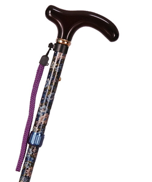 【沖縄・離島配送不可】【代引不可】アルミ長さ調節付き折り畳み布巻き仕上げステッキ(杖) アルミ棒＆木製手元 青 全長78～86cm(4段階調節 収納時24cm)/重量320g/直径16mm 製品型番：1011