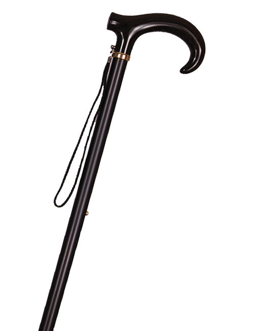 【代引不可】アルミ長さ調節付き房付きステッキ(杖) アルミ棒＆樹脂手元 黒 全長72～92cm(9段階調節)/..