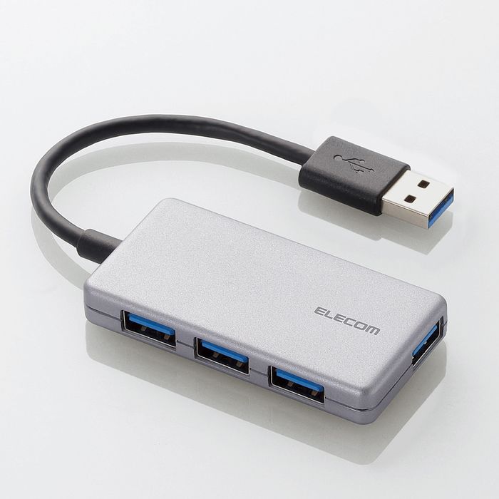 SEARCH WORD：USBハブ usb 4ポート USB3.0対応 集線装置 パソコン周辺機器 PC PCアクセサリ USBタイプA セキュリティー シルバー 銀 silver商品概要：USB3.0対応モデルで超コンパクト!USB2.0の10倍の転送速度、5Gbps(理論値)を実現するUSB3.0に対応した4ポートUSBハブ。商品仕様：■メーカー：エレコム■JANコード：4953103294523■商品名：4ポートUSB3.0ハブ(コンパクトタイプ)（USBサポートバージョン　3.0/2.0/1.1）　シルバー■型番：U3H-A416BSV■インターフェイス：USB3.0(USB2.0インターフェース接続時は、USB2.0互換で動作、USB1.1インターフェース接続時はUSB1.1互換で動作)■コネクタ形状：パソコン側(アップストリームポート):USB A(オス)、USB機器側(ダウンストリームポート):USB A(メス)x4■対応OS：Windows10、Windows 8.1、Windows 7、Windows Vista、Windows XP、Macintosh OS X 10.11 ※各OSの最新バージョンへのアップデートや、サービスパックのインストールが必要になる場合があります。■最大転送速度：USB3.0スーパースピード/5Gbps(理論値)、USB2.0ハイスピード/480Mbps(理論値)、USB1.1フルスピード12Mbps(理論値)■アップストリーム(パソコン側)ポート数：1■ダウンストリーム(周辺機器側)ポート数：4■USBケーブル方式：USB3.0■USBケーブル長：約10.0cm(コネクタ除く)■電源方式：バスパワー■供給可能電流：USB3.0接続時:4ポート合計720mA以内(各ポート180mA未満)、USB2.0接続時:4ポート合計400mA以内(各ポート100mA未満)■カラー：シルバー■外形寸法：約幅70.0×奥行35.0×高さ11.0mm(ケーブルを除く)■重量：約28.0g■動作環境：温度5～40℃、湿度30～80%(結露なきこと)■保証期間：6カ月■ご注意：仕様は予告なく変更する事がありますので、あらかじめご了承ください。※商品概要、仕様、サービス内容及び企業情報などは商品発表時点のものです。※最新の情報に関しましては、メーカーサイトをご覧ください。※発売前予約商品についてはメーカーの商品製造数により納期が遅れる場合やご注文キャンセルをお願いする場合がございます。