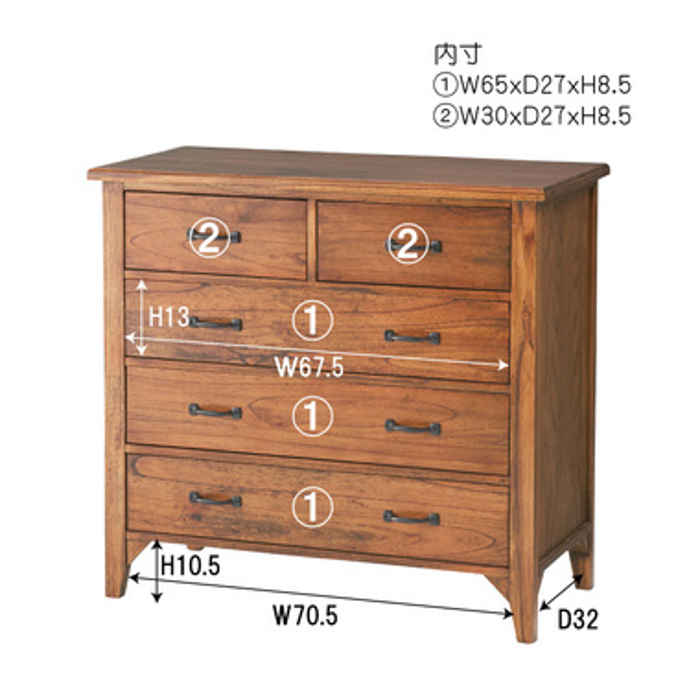 【北海道・沖縄・離島配送不可】【代引不可】チェスト 木製チェスト 天然木 衣類収納 洋服収納 タンス 箪笥 アンティーク風 ヴィンテージ風 ティンバー 東谷 PM-307 [2]