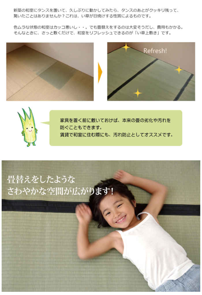 【沖縄・離島配送不可】【代引不可】い草 上敷きカーペット ござ 江戸間2畳 約176×176cm 熊本県八代産最高級い草使用 畳の日焼けや汚れ防止に 調湿 消臭 抗菌防臭 両面 コンパクト収納 麻綿織 清正 純国産 日本製 IKEHIKO 6309132 [3]