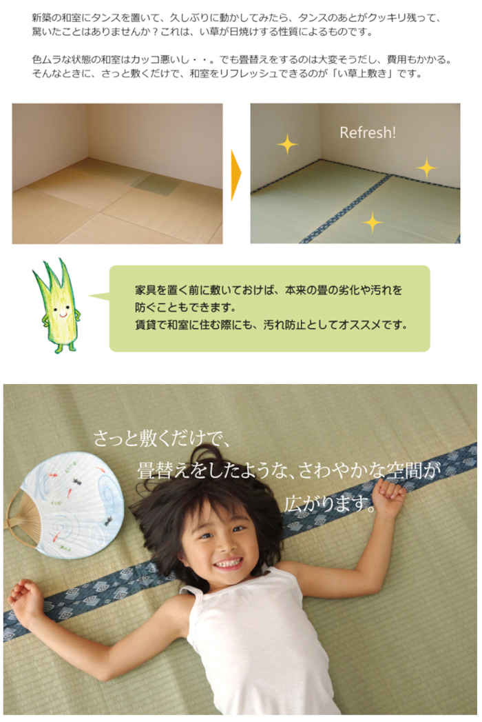【沖縄・離島配送不可】【代引不可】い草 上敷きカーペット ござ 江戸間8畳 約352×352cm 九州産い草使用 畳の日焼けや汚れ防止に 調湿 消臭 抗菌防臭 両面 コンパクト収納 双目織 ほほえみ 純国産 日本製 IKEHIKO 1104238 [3]