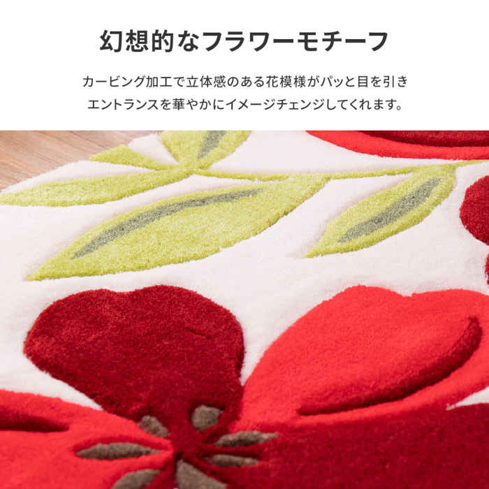 【北海道・沖縄・離島配送不可】【代引不可】玄関マット 室内 70×120cm アクリル100% 裏面滑り止め付 洗える 手洗いOK ホットカーペット・床暖房対応 インテリア 玄関 立体感のある花模様 花柄 大花柄 アベル BM-12 HAGIHARA 600013301 [3]