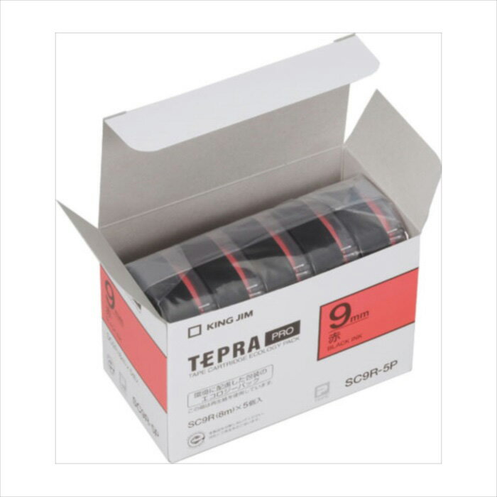 【キングジム】【テプラ】PROテープ カラーラベル パステル 赤/黒文字 エコパック(5個入り) 製品型番：SC9R-5P