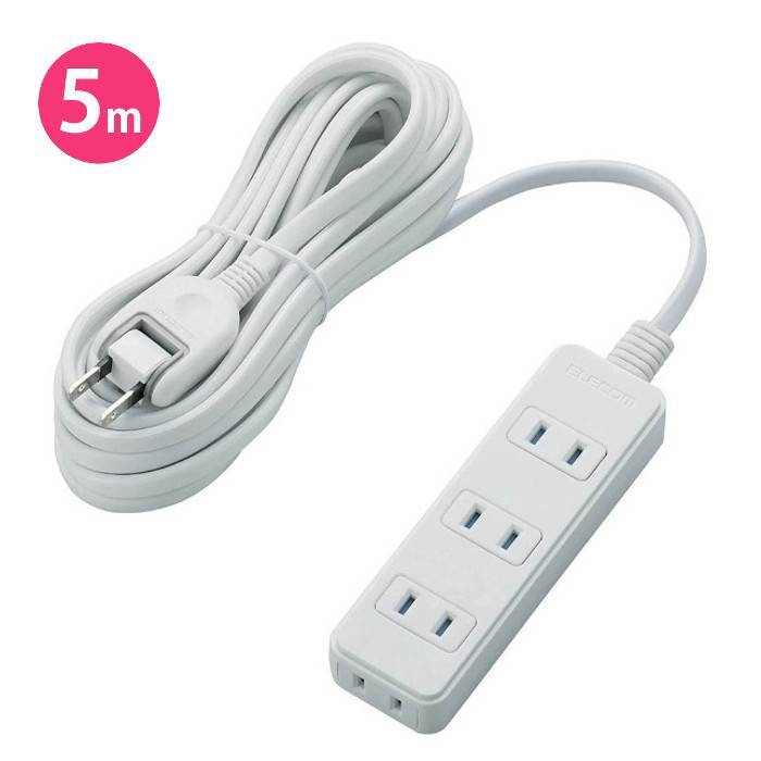 【代引不可】電源タップ 雷ガード ほこりシャッター 付き スイングプラグ 2ピン 4個口 5m ホワイト エレコム T-KST02-22450WH