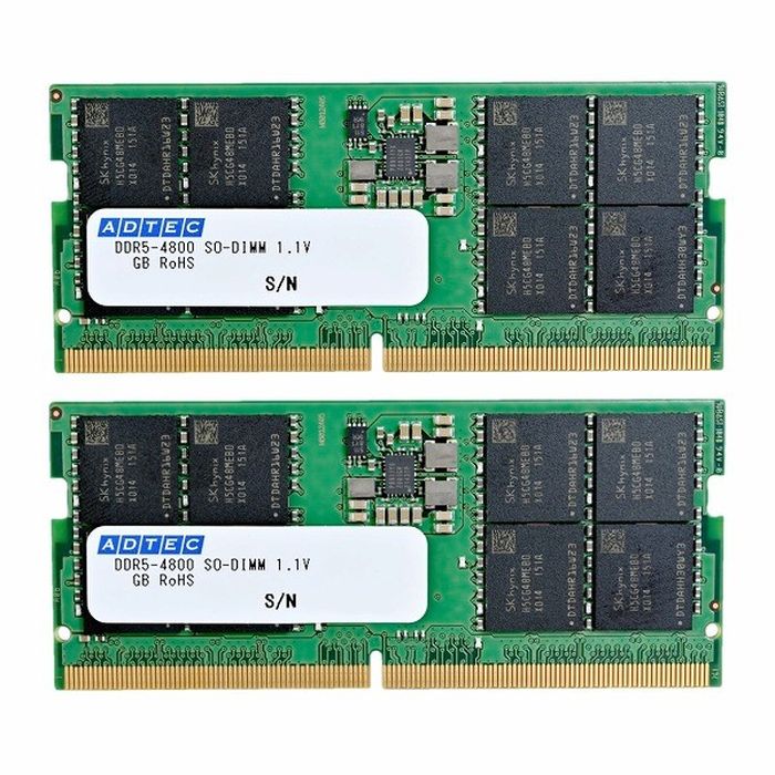 【沖縄・離島配送不可】メモリ デスクトップ用 増設メモリ DDR5-4800 SODIMM 32GB×2枚組 省電力 ADTEC ADS4800N-32GW