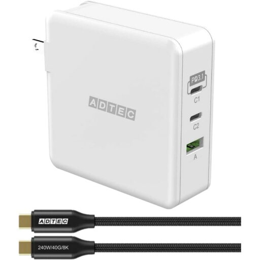 【代引不可】USB充電器 PowerDelivery3.1対応 PD充電器 Type-C ケーブルセット 140W/A1,C2/wC ホワイト ADTEC APD-V140AC2-wC24-WH 【代引不可】USB充電器 PowerDelivery3.1対応 PD充電器 Type-C ケーブルセット 140W/A1,C2/wC ホワイト ADTEC APD-V140AC2-wC24-WH