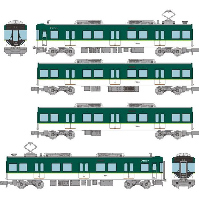 SEARCH WORD：鉄道模型 エヌゲージ 電車模型 列車模型 モデル セット キット ジオラマ リアル 車両商品概要：京阪電鉄の最新型通勤車13000系 つなげて遊べる4両編成と7両編成で製品化！ ■つなげても遊べる幌付きの4両編成！ ■京阪電鉄13000系は2012年から2200系や2600系の代替用として導入された京阪電気鉄道の最新形式省エネ車両です。 ■4両の編成は宇治線・交野線のワンマン列車、6～8両の編成は京阪本線系統で主に運用されています。 ■4両編成で新製されたグループは2編成を併結して8両編成とすることができ、前面に幌・幌座を装備することで車内の通り抜けが可能な設計になっています。 ■今回は4両編成2種と7両編成の3商品構成で、4両編成は幌または幌座を装備した姿で商品化いたします。 ■セットAは淀屋橋方先頭車前面に幌付き ■別売りの動力ユニットとNゲージ走行用パーツを使用することにより、Nゲージ鉄道模型として走行させることができます。 ■動力ユニットはTM-12R(19m級A)、走行用パーツセットはTT-04R、パンタグラフはPT4811N[0258]を推奨しています。 ■1/150スケール Nゲージサイズ 塗装組立済 オープンパッケージ ※展示用台座は付属しません。商品仕様：■メーカー：トミーテック■JANコード：4543736318286■商品名：鉄道コレクション 鉄コレ 京阪電気鉄道 13000系 4両セットA■型番：4543736318286■スケール：1/150スケール Nゲージサイズ■著作権：京阪電気鉄道株式会社商品化許諾申請中■注意：※写真・イラストはイメージです。商品の仕様は予告無く変更される場合があります。※商品概要、仕様、サービス内容及び企業情報などは商品発表時点のものです。※最新の情報に関しましては、メーカーサイトをご覧ください。※発売前予約商品についてはメーカーの商品製造数により納期が遅れる場合やご注文キャンセルをお願いする場合がございます。