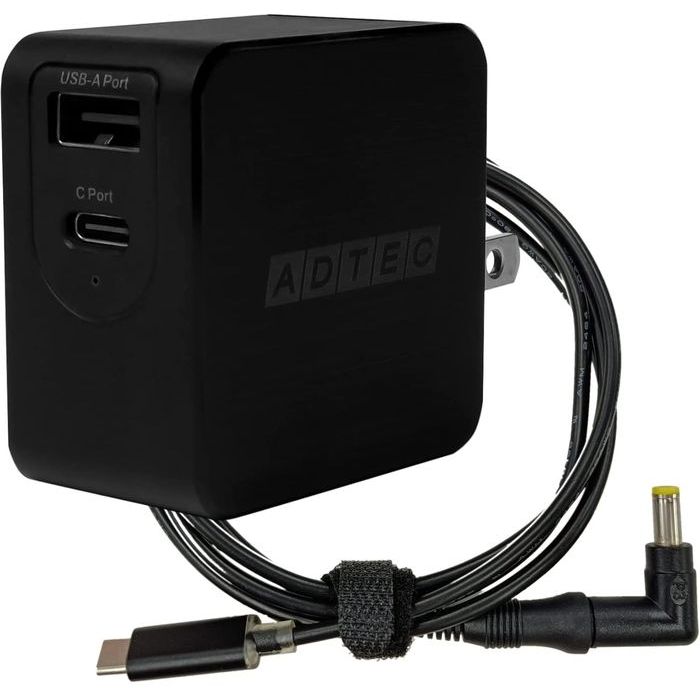 AC充電器 Power Delivery対応 GaN 65W USB Type-A 1ポート Type-C 1ポート ブラック Panasonic レッツノート用充電ケーブルセット ADTEC APD-A065AC-wP3-BK