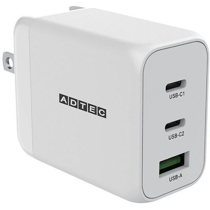 AC充電器 Power Delivery対応 GaN 65W USB Type-A 1ポート Type-C 2ポート ホワイト ADTEC APD-V065AC2-WH