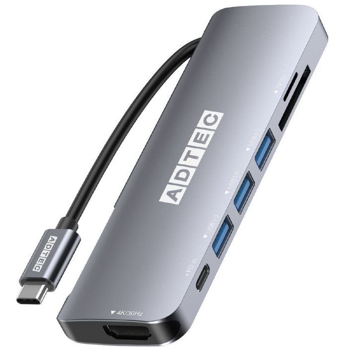 SEARCH WORD：USBハブ USB ハブ hab USBポート 増やす パソコン PC Windows10 Macintosh mac商品概要：ケーブル収納が可能な高性能コンパクトUSB HUB。内部USB3.0接続された高速リSD/microSDカードは高速転送に対応しております。Type-A 3ポートは5Gbps転送に対応し。SSDなど高速なデバイスの転送にも対応します。モニター出力は4K/30Hz出力に対応しTV画面などへ高画質出力が可能にします。商品仕様：■メーカー：ADTEC■JANコード：4946516099632■商品名：USB HUB マルチポートハブ 7in1 USB-C (Type-C, Type-A, SD/TF slot, 4K FulHD)■型番：AHUB-VCA3P-4K30■入力端子：1ポート USB-C パススルー最大60W PD入力■出力端子：1ポート USB-C 60W以上PD充電器使用時■USB-A：3ポート （USB3.0/USB3.1Gen1/USB3.2 Gen1）■映像出力：1ポート （4K/30Hz、Full-HD/60Hz）■カードリーダー：microSD（TF) / SDカード スロット■筐体素材：アルミニウム（本体）■使用温度範囲：使用時温度/0℃～35℃■外形寸法：W133×D40×H11mm（本体のみ/ケーブル含まず）■重量：約68g■ケーブル長：約10.5cm（側面収納可能）■準拠規格：RoHS指令対応■対応OS/対応デバイス：・Windows 11 /10・macOS X10.8以降・Linux・MacBook Pro/Air・iPad Pro・Chromebook・Androidなど■付属品：キャリングケース■生産国：中国■保証期間：1年間※商品概要、仕様、サービス内容及び企業情報などは商品発表時点のものです。※最新の情報に関しましては、メーカーサイトをご覧ください。※発売前予約商品についてはメーカーの商品製造数により納期が遅れる場合やご注文キャンセルをお願いする場合がございます。