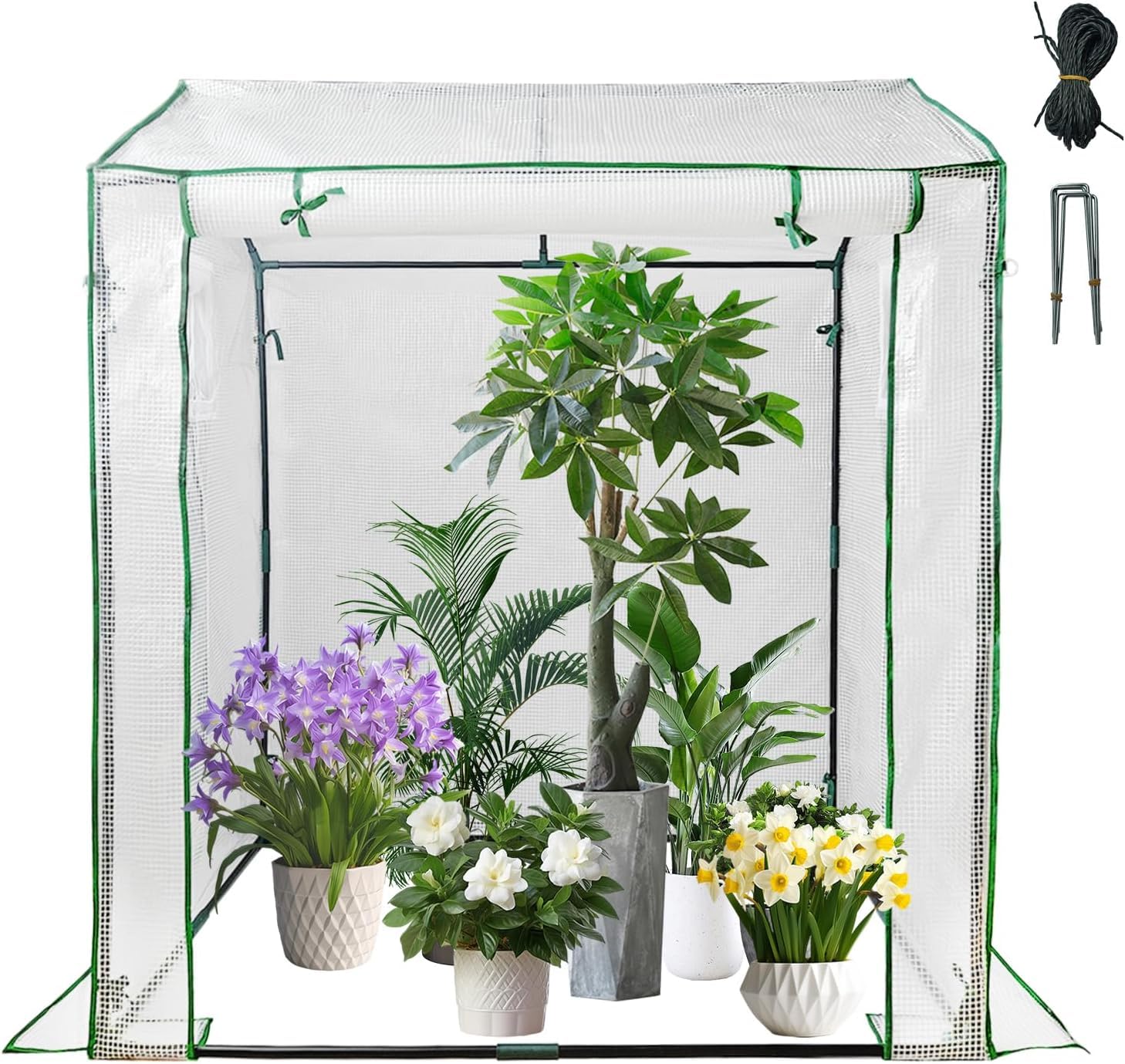 timiland 温室 ビニールハウス (鉄フレーム+ホワイトPEメッシュクロス) PEビニールハウス ガーデン温室 家庭用 ビニールハウス 植物 ビニール温室 大型温室 花園温室 植物の温室 温室テント 組立簡単 工具不要 防雨/防寒/防風対策 害虫/鳥