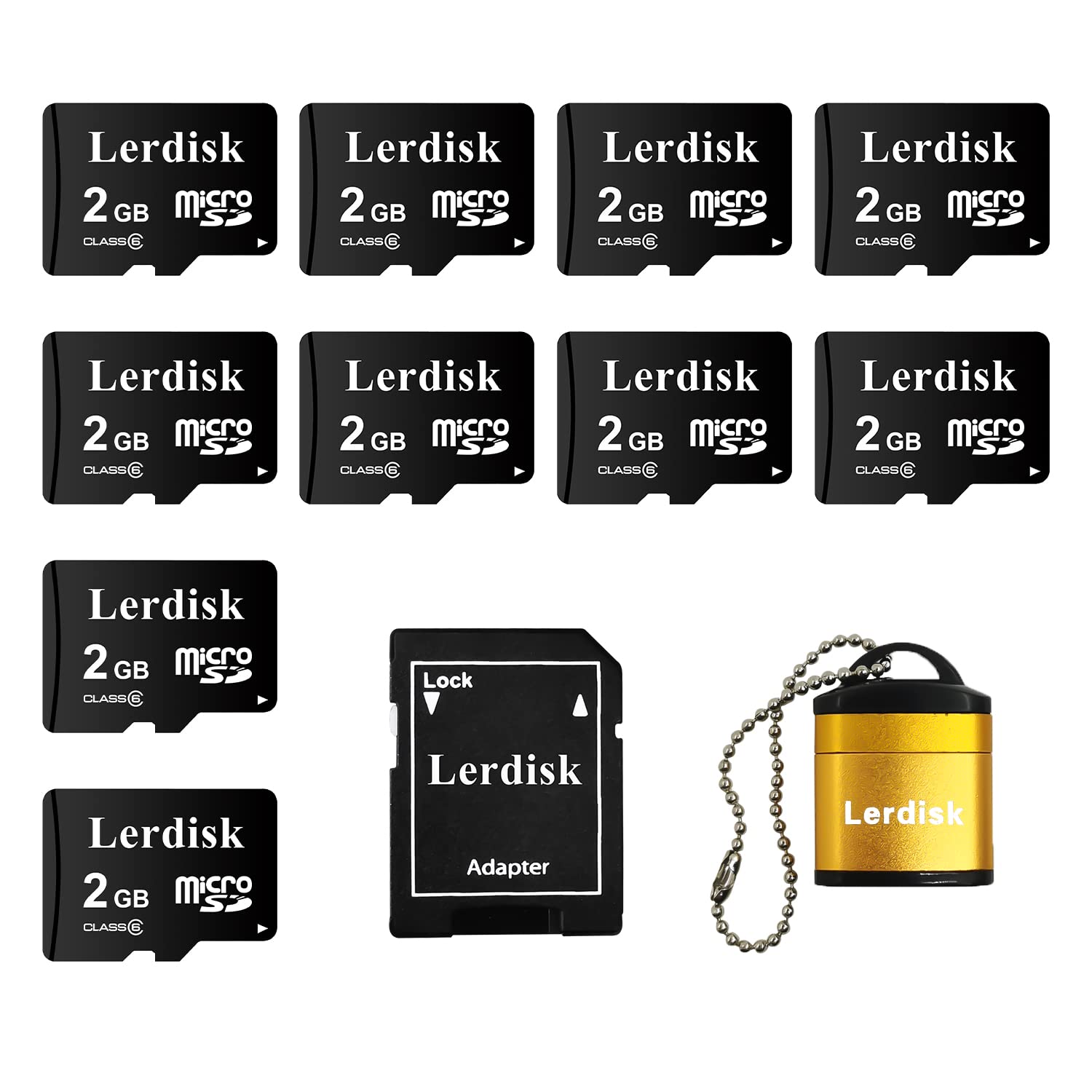 Lerdisk 工場卸売マイクロ SD カード 10 個パック MicroSD SD アダプタ付き 製造 (2GB C6)