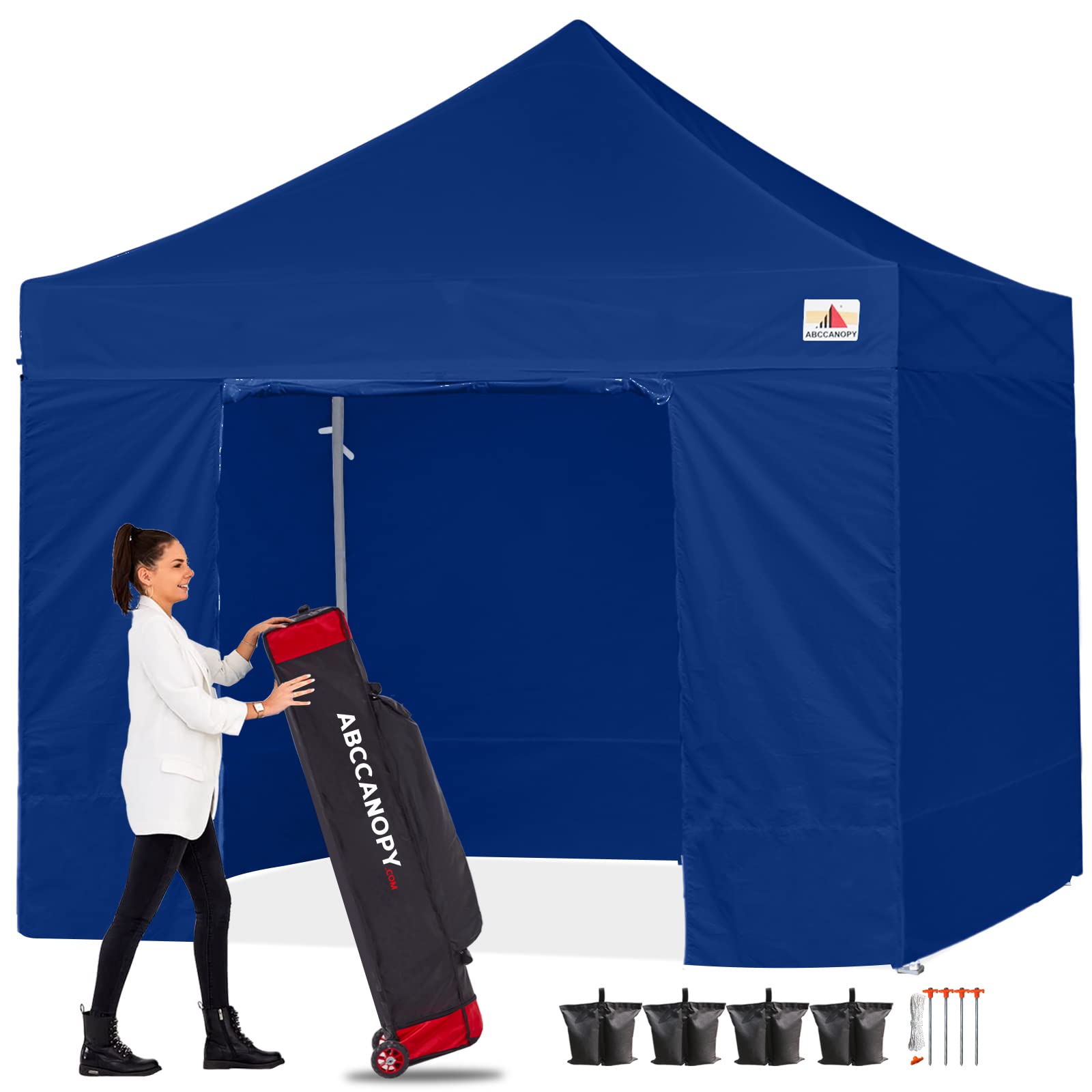 ABCCANOPY タープテント 3mx3m 2.5mx2.5m 横幕4枚（サイドシート3枚 ドアシート1枚付き） 大型テント 6-8人用 タープ テント 日除け タープ 遮光 遮熱 ワンタッチテント てんと テントタープ 3段階調節 丈夫 スチールフレー
