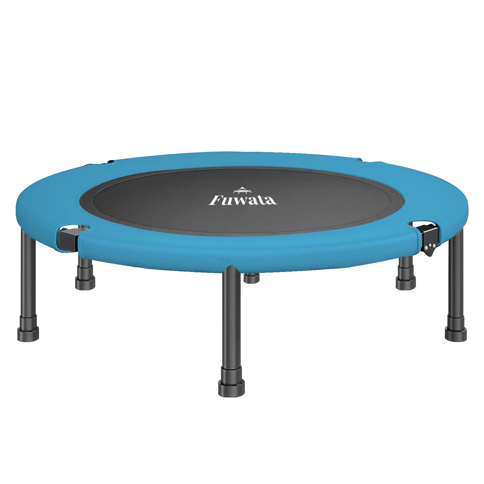 Fuwata トランポリン 室内用 大人用 子供用 大型102cm 耐荷重150kg 静音 折りたたみ ダイエット 家庭用 6本脚 (ブラック+ブルー)
