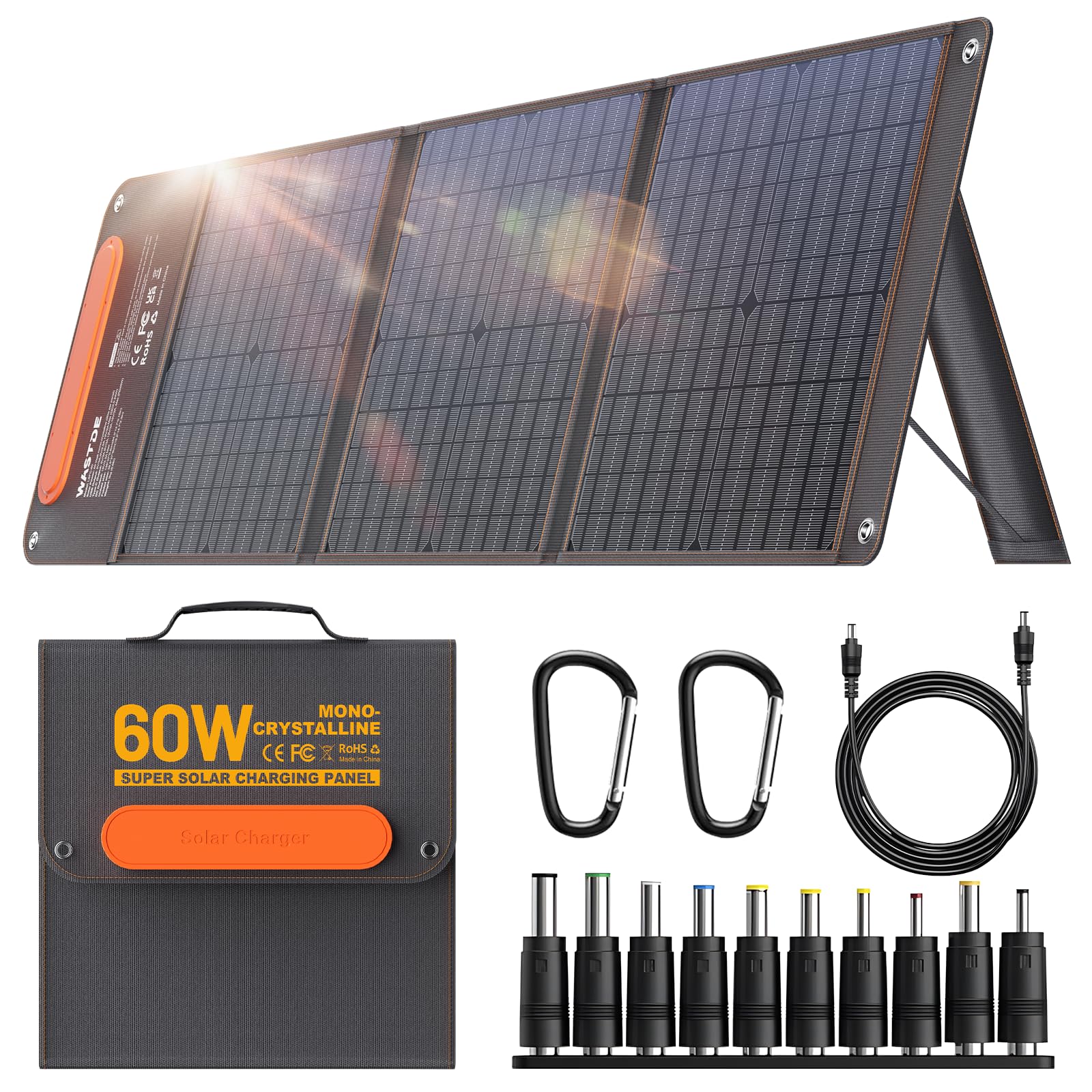 Solar Panelsソーラーパネル 60W 3USBポート出力 PD45W 急速充電 ソーラーチャージャー 高性能単結晶 18VDC 26％高交換効率 オートリトライ機能 折りたたみ式 超薄 折りたたみ式 IP67 防水 充電器 ポータブル電源 停電/
