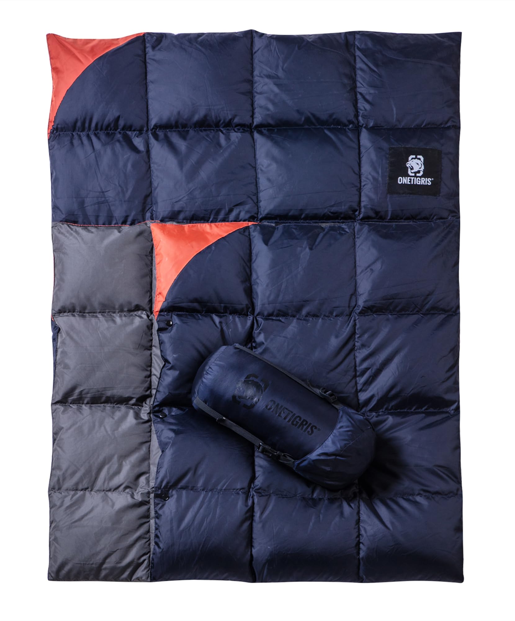 OneTigris ダウンブランケット 195cmx135cm マルチブランケット 防寒 キャンプ アウトドア ひざ掛け 掛け布団 車中泊 超軽量 テント用キルト 柔らかい 暖かい コンパクト 収納袋付き