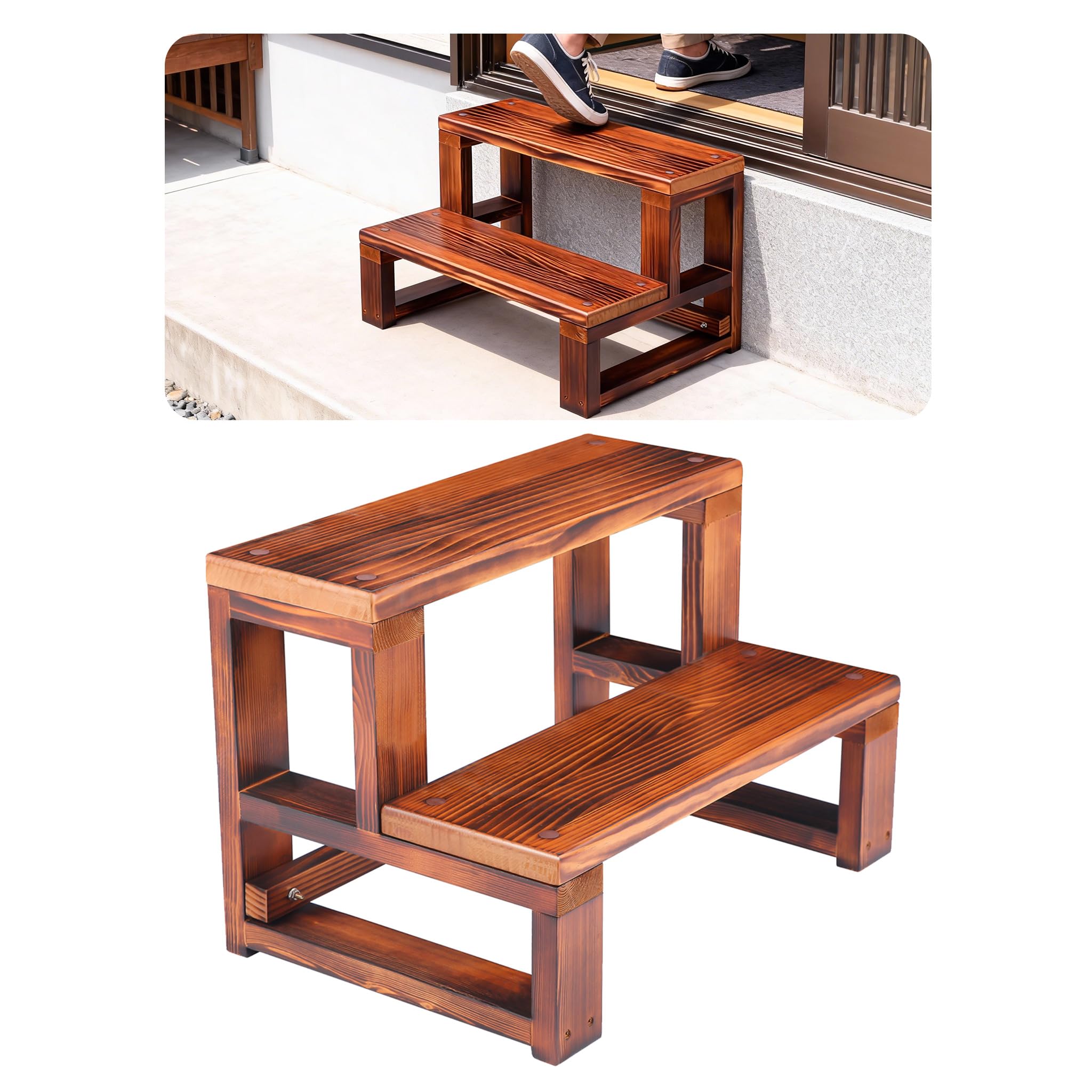 踏み台 木製 2段 天然木 ステップスツール 脚立ステップ ステップチェア 屋外 玄関台 子供大人兼用 滑..