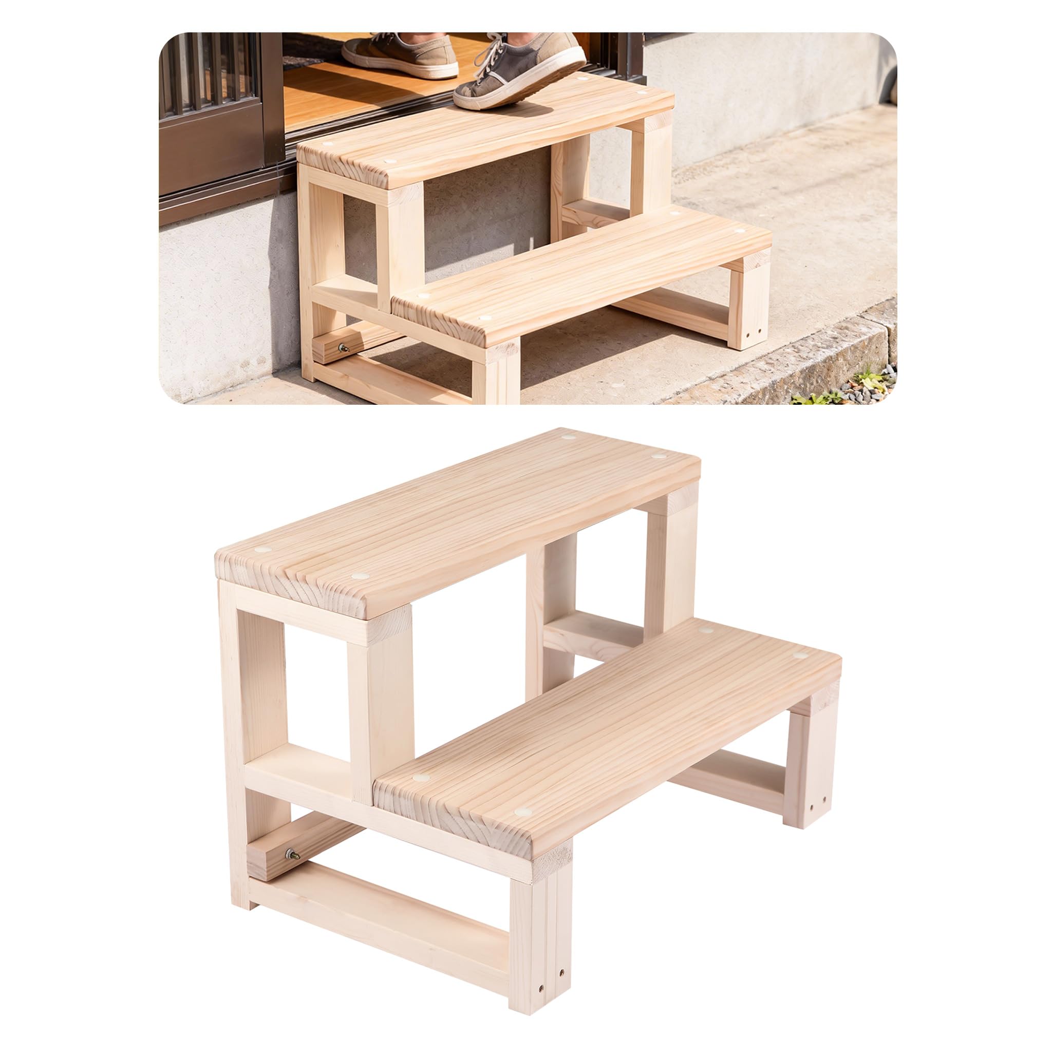 踏み台 木製 2段 天然木 ステップスツール 脚立ステップ ステップチェア 屋外 玄関台 子供大人兼用 滑..