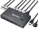 KCEVE USB-C HDMI KVM切替器、2入力1出力 4K@60Hz Type-CとHDMIポートパソコン用、キーボードマウスとモニターを共有する、100W PD高速充電サポート 手元スイッチ付き