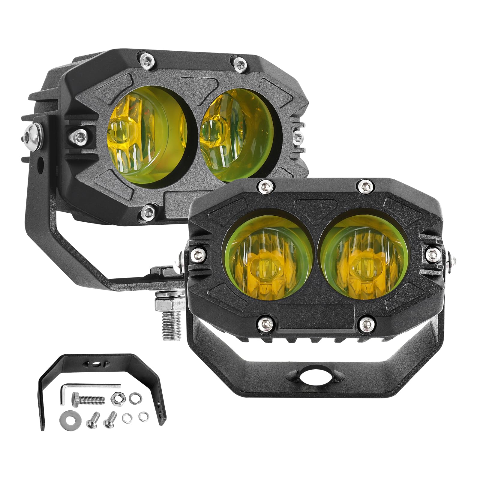 UNI-SHINE LED作業灯12V イェロー 60W 3000K 16000LM 12V/24V汎用 LED作業灯 2個入り 車用 LEDフォグランプ IP68防水LEDワークライト バイク LED補助灯 トラック/自動車/バイク汎用フォグランプ 農業