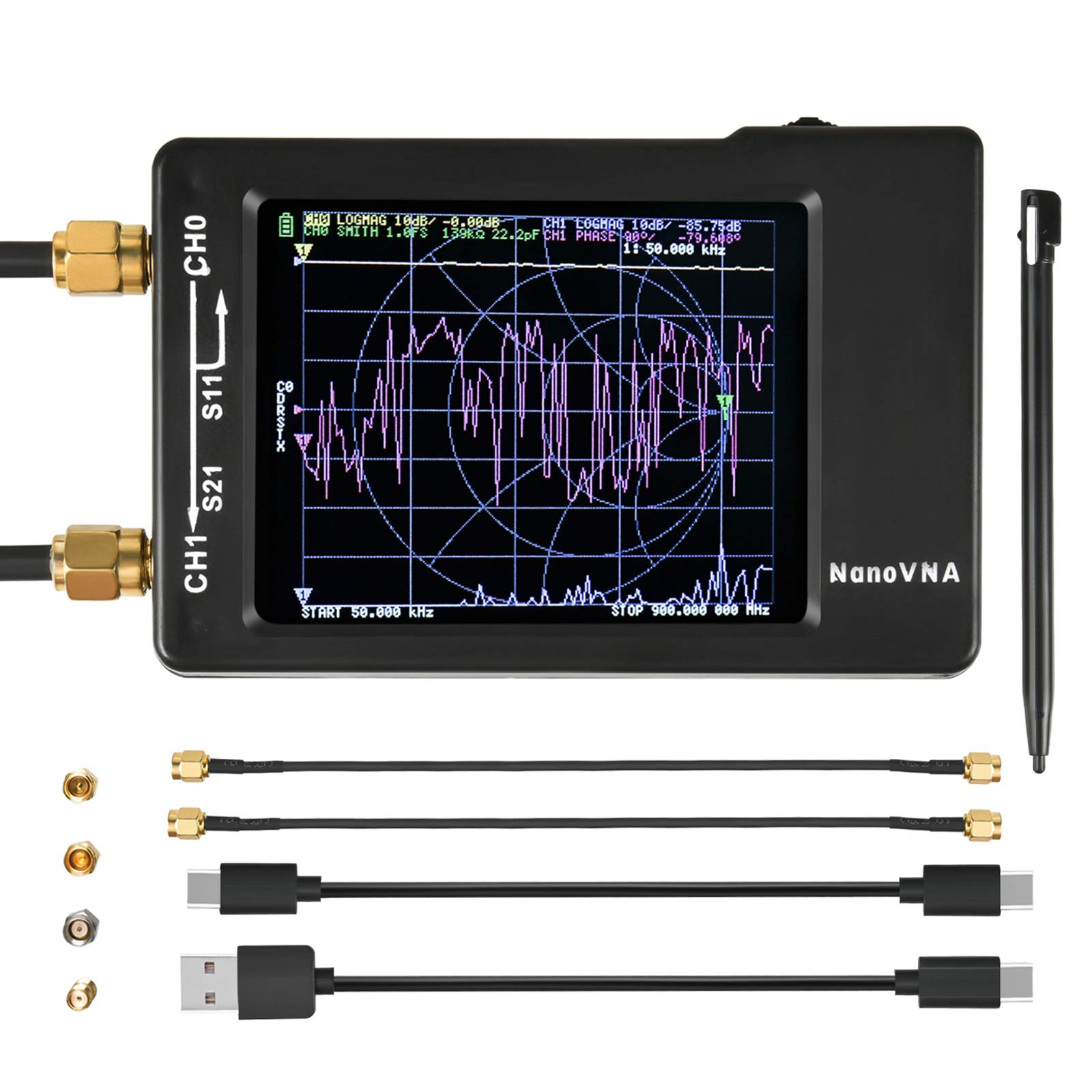 乐天商城 - Dearsee NanoVNA-H アンテナネットワー クアナライザ 50KHz-1.5GHz 2.8インチLCDデジタルディスプレイタッチスクリーン短波MF HF VHF UHFアナライザ定在波 DIY