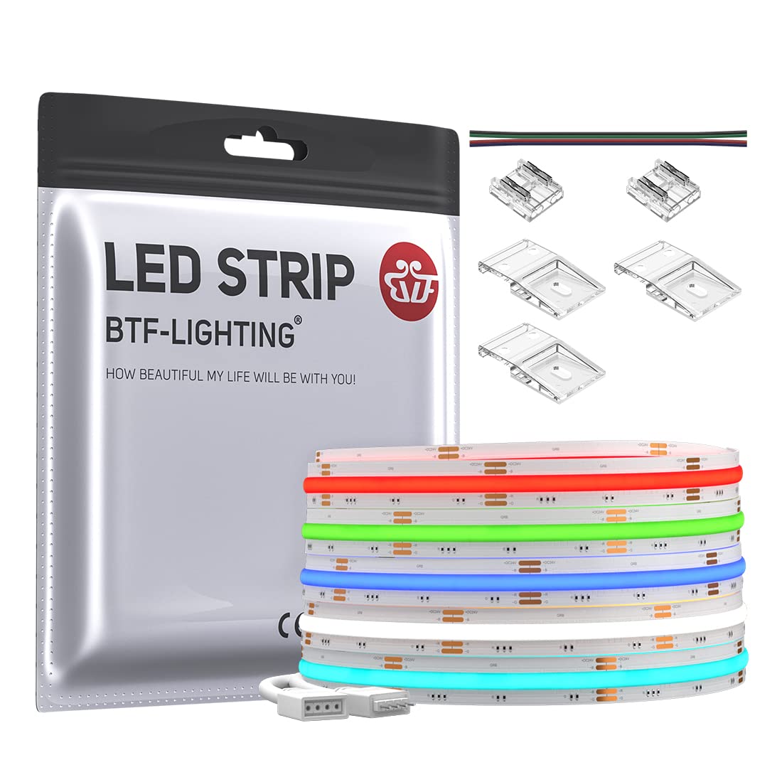 BTF-LIGHTING FCOB COB RGB LEDテープライト 高密度 フレキシブル LEDテープライト 5M 840LEDs/m 4PIN RGB 幅10mm ストリップライト DC24V 調光調色 変形可能 切断可能 寝室 キッチンホーム 屋内