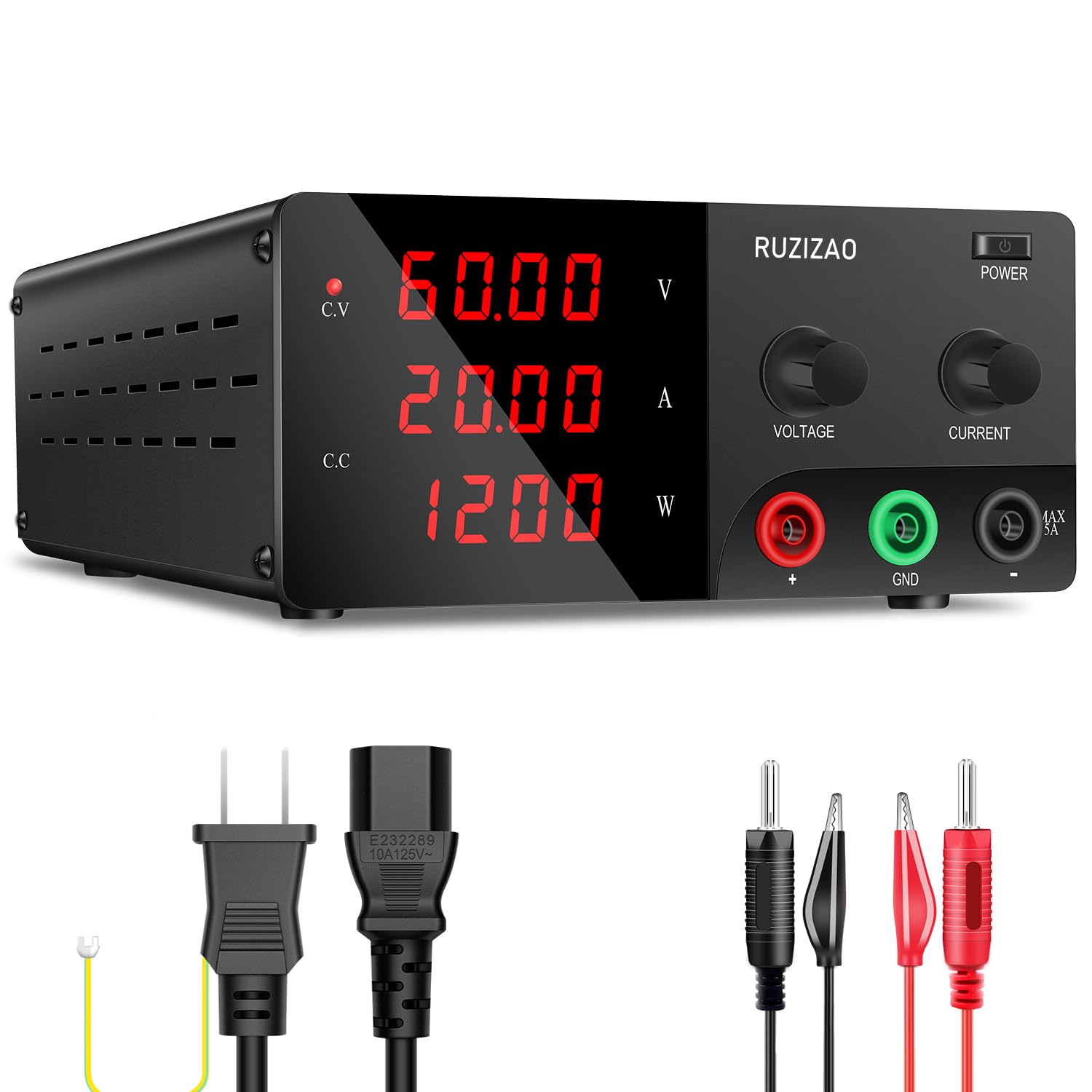 RUZIZAO直流安定化電源(0~60V 0~20A) 1200W大電力安定化電源 可変DCスイッチング電源エンコーダ調整 LE..