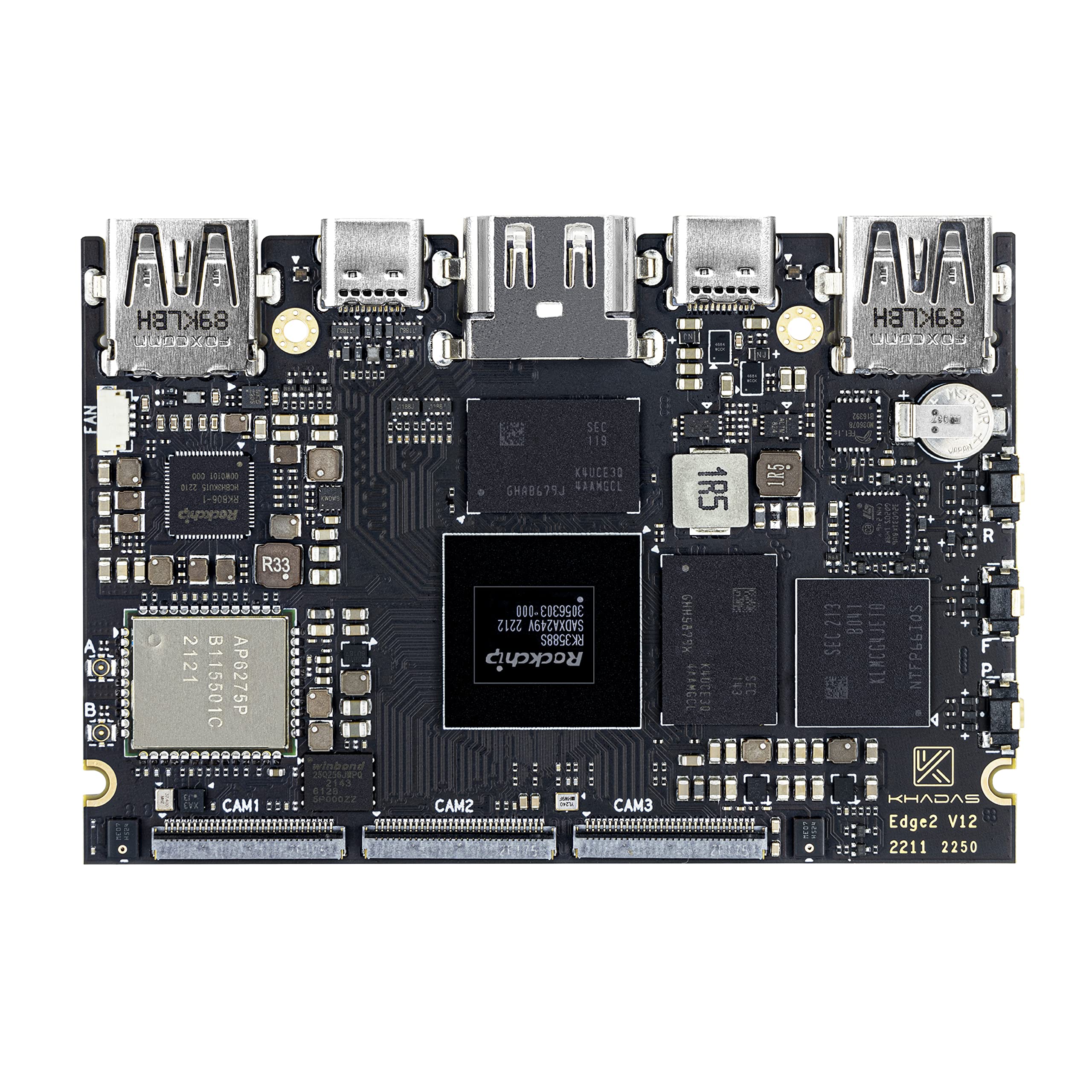 Khadas Edge2 RK3588SミニARM PC,シングルボードコンピュータ8コアー64-bit CPU, ARM Mali-G610 MP4 GPU, 6 TOPS AI NPU, Wi-Fi 6, BT5.0, 8K HD ディスプレイ &デコ