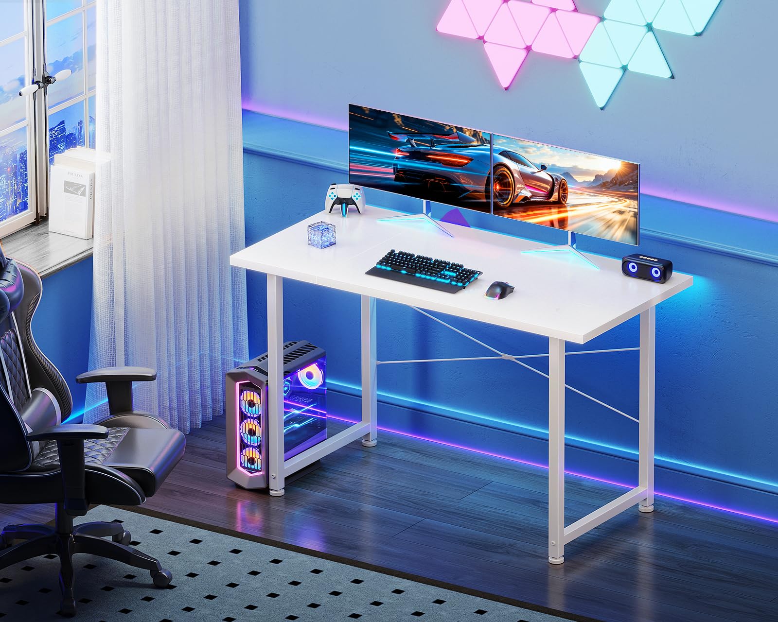 ODK パソコンデスクゲーミングデスク 机 pcデスク 幅120cm 桌子 ゲームデスク computer desk 在宅ワーク おしゃれ 組立簡単 ホワイト [2]