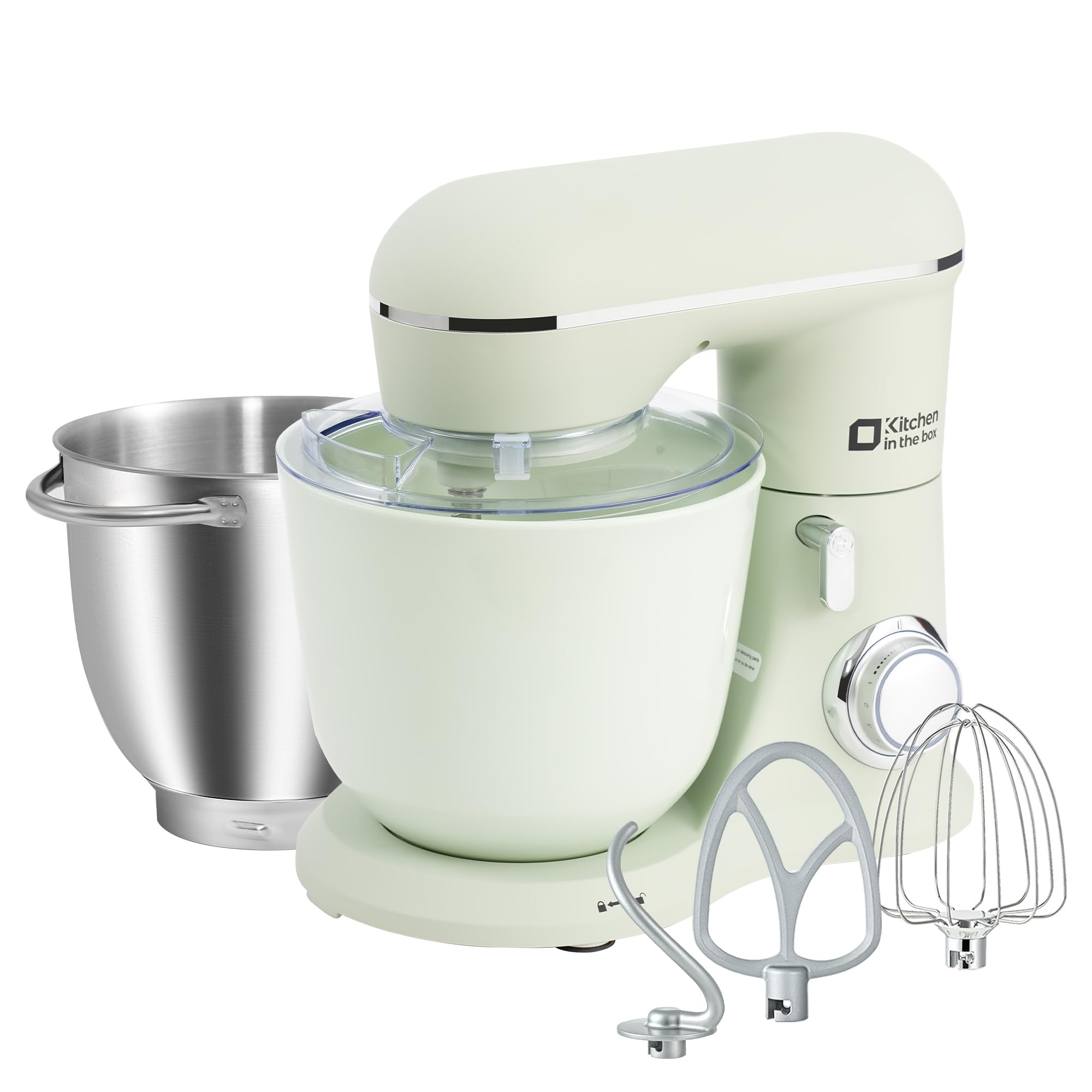 楽天湖南オンラインKitchen in the box スタンドミキサー 4.5L+5Lダブルボウル 大容量 卓上ミキサー 10段階スピード調節 3種類アタッチメント付き 家庭用 業務用 こねる 混ぜる 泡立てる ライトグリーン