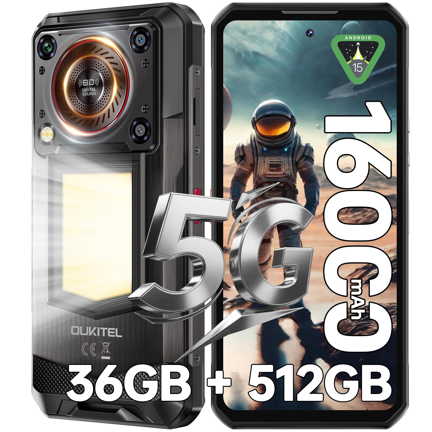 楽天湖南オンラインOUKITEL WP56 SIMフリー スマホ 本体 24GB+512GB/2TB 防水 タフネススマホ 16000mAh 大容量バッテリー 6.8インチ FHD + 大画面 108MP+32MPカメラ Android15 スマートフォン キャンプライト/