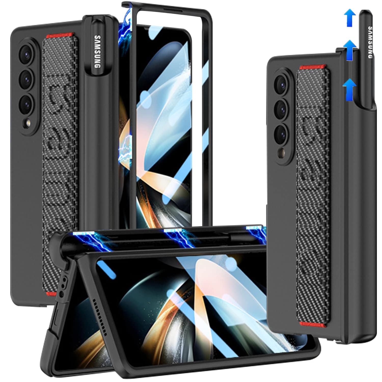NINKI適応Galaxy Z Fold 3ケース [SC-55B|SCG11] 格納式リストバンド Sペン収納 折り畳み式 PC+弾力ナ..