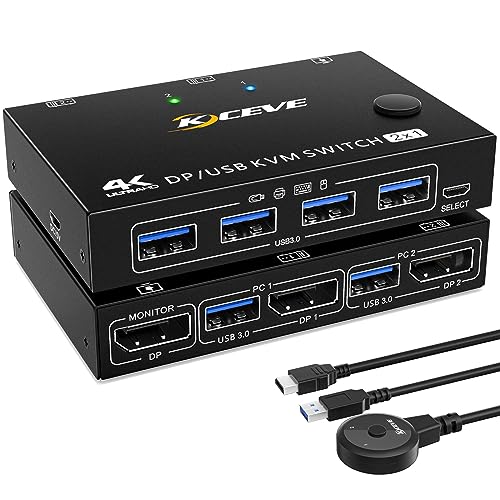 AOOCOO DP KVM ؑ֊A4k@60Hz 21o Displayport USB3.0 KVM ؑ֊ 1̃j^[L 2̃Rs[^pACXL[{[hA}EXT|[g