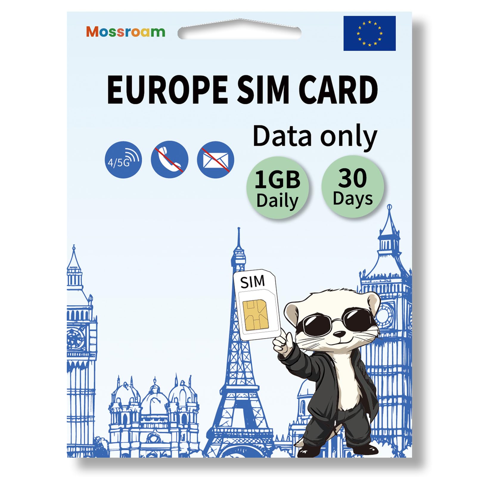 データ SIM カード ヨーロッパ旅行 30 日 1 GB 毎日ロック解除携帯電話用、簡単アクティベーション 4/5 G 高速通信、すべてのヨーロッパ諸国のカバレッジ