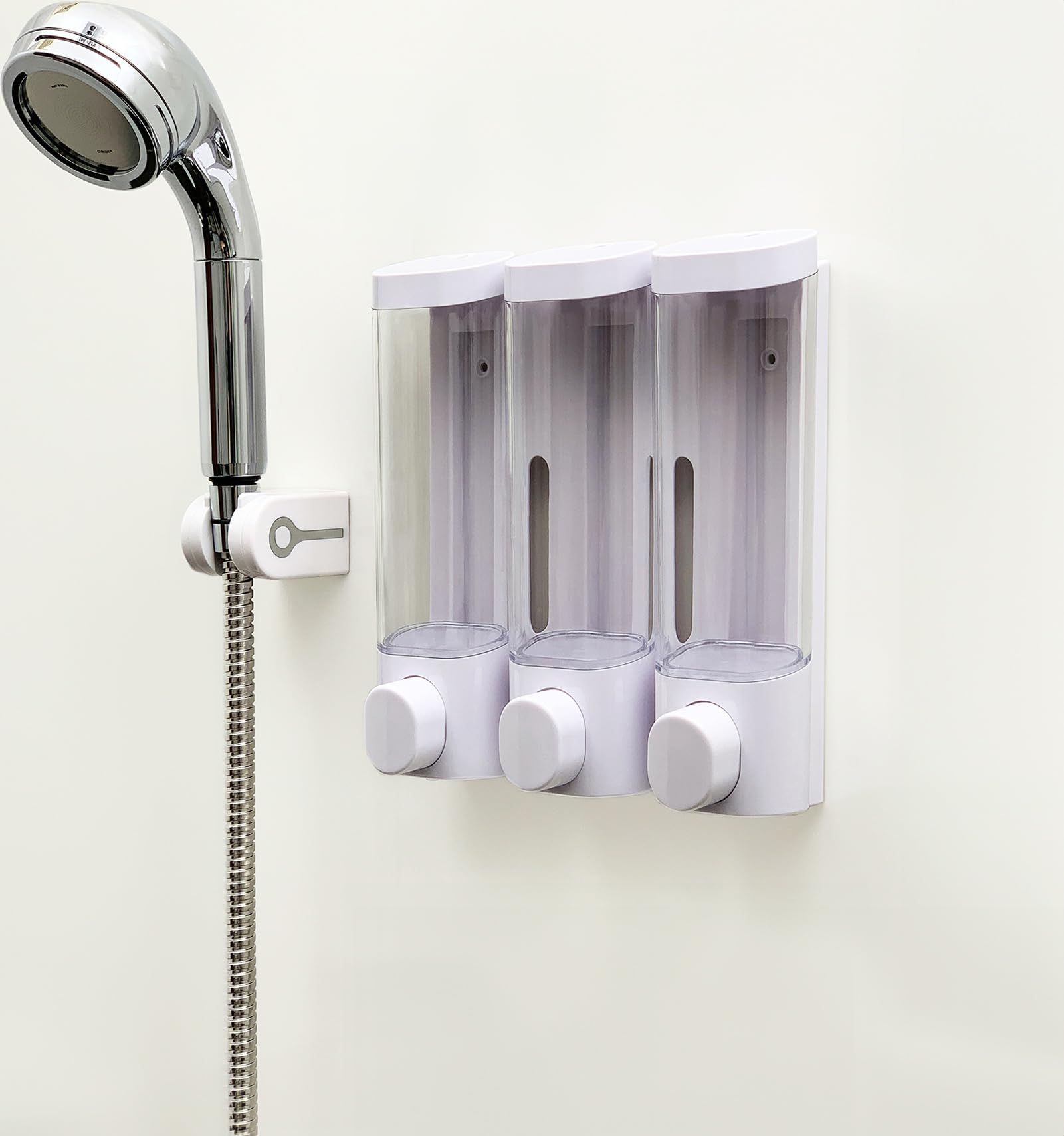 【全ての壁に対応】蘭香堂(RANKADO) シャンプーディスペンサー 壁掛け マグネット シャンプーボトル 風呂 ディスペンサー マグネット ソープディスペンサー 両面テープ 強力 粘着 (3連 x 300ml, ホワイト)