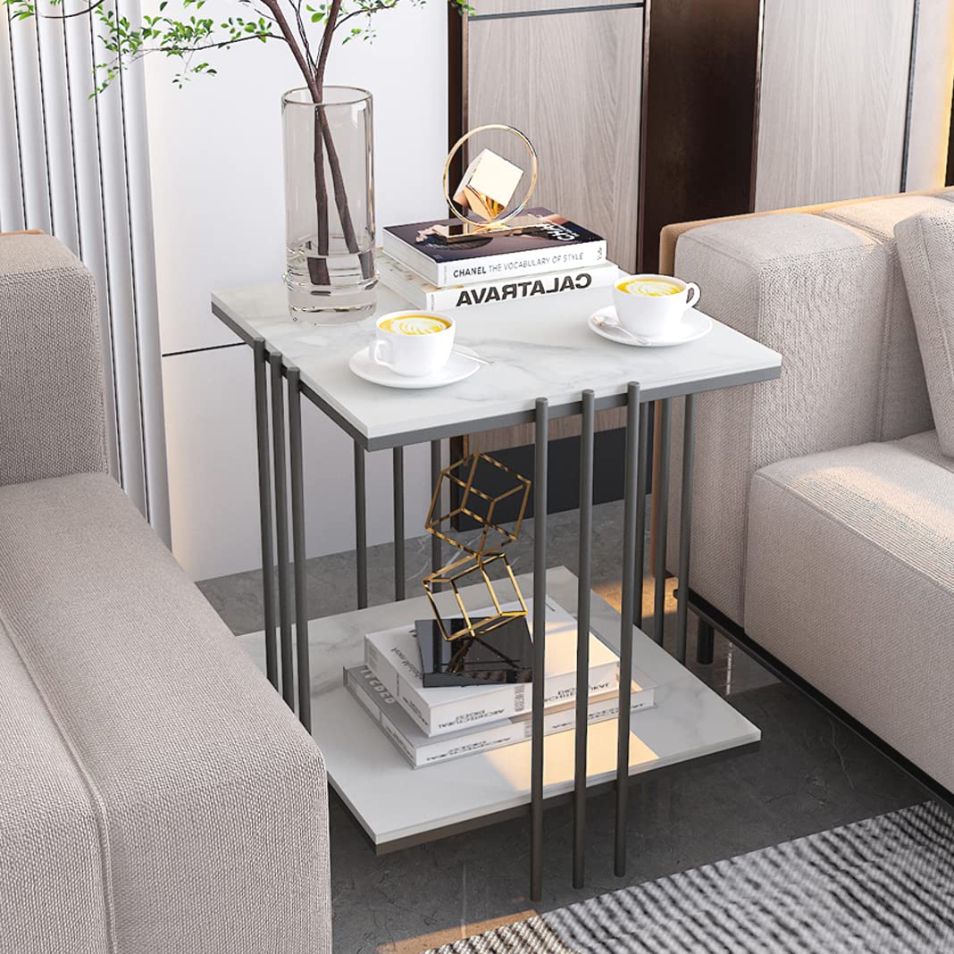 UNHO サイドテーブル ナイトテーブル ベッドサイドテーブル 大理石調 石材天板 ソファ横 コーヒーテー..