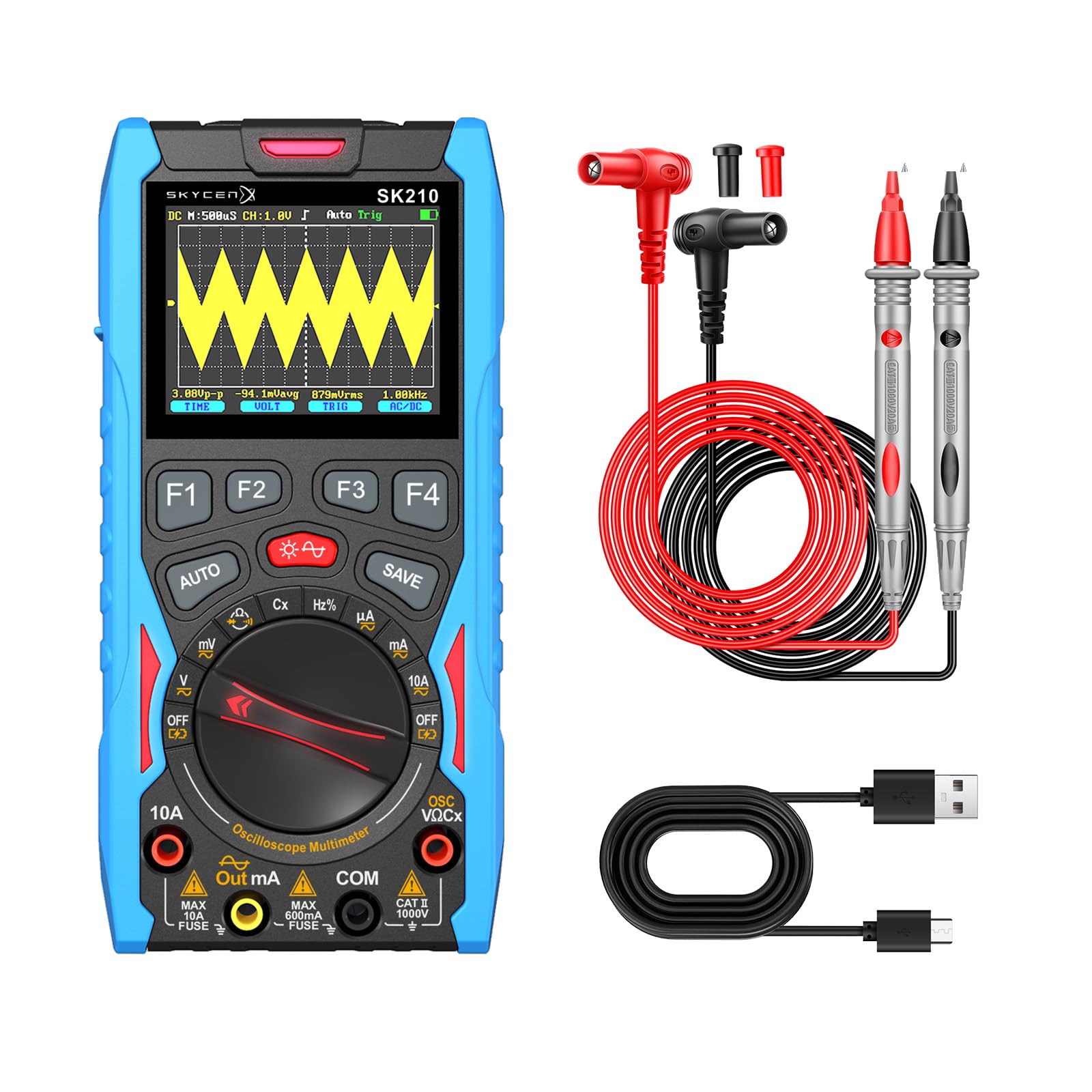 SK210 デジタルオシロスコープマルチメーター、50Mspサンプリング、12MHz帯域幅、6000カウントTrue RMS、6cm（2.4インチ）カラーディスプレイ、波形ジェネレーター、自動/手動範囲、過負荷保護