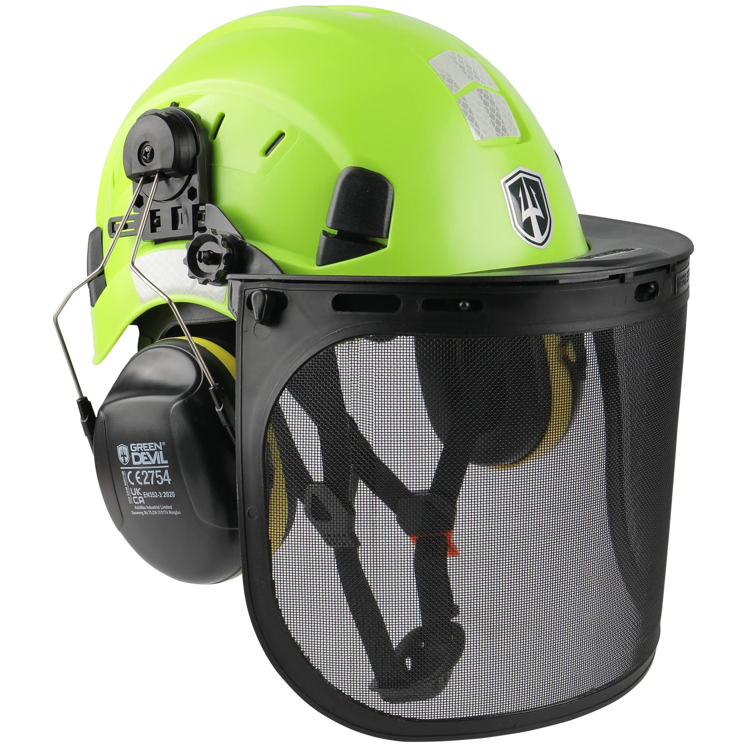 GREEN DEVIL 林業用ヘルメット チェーンソー 作業用 草刈り用 フェイスガード 工事用ヘルメット 収納式サンバイザー 耳当て 安全帽 3 in1セット耐衝撃性通気性作業EN397＆EN352-3（楽天・湖南オンライン）
