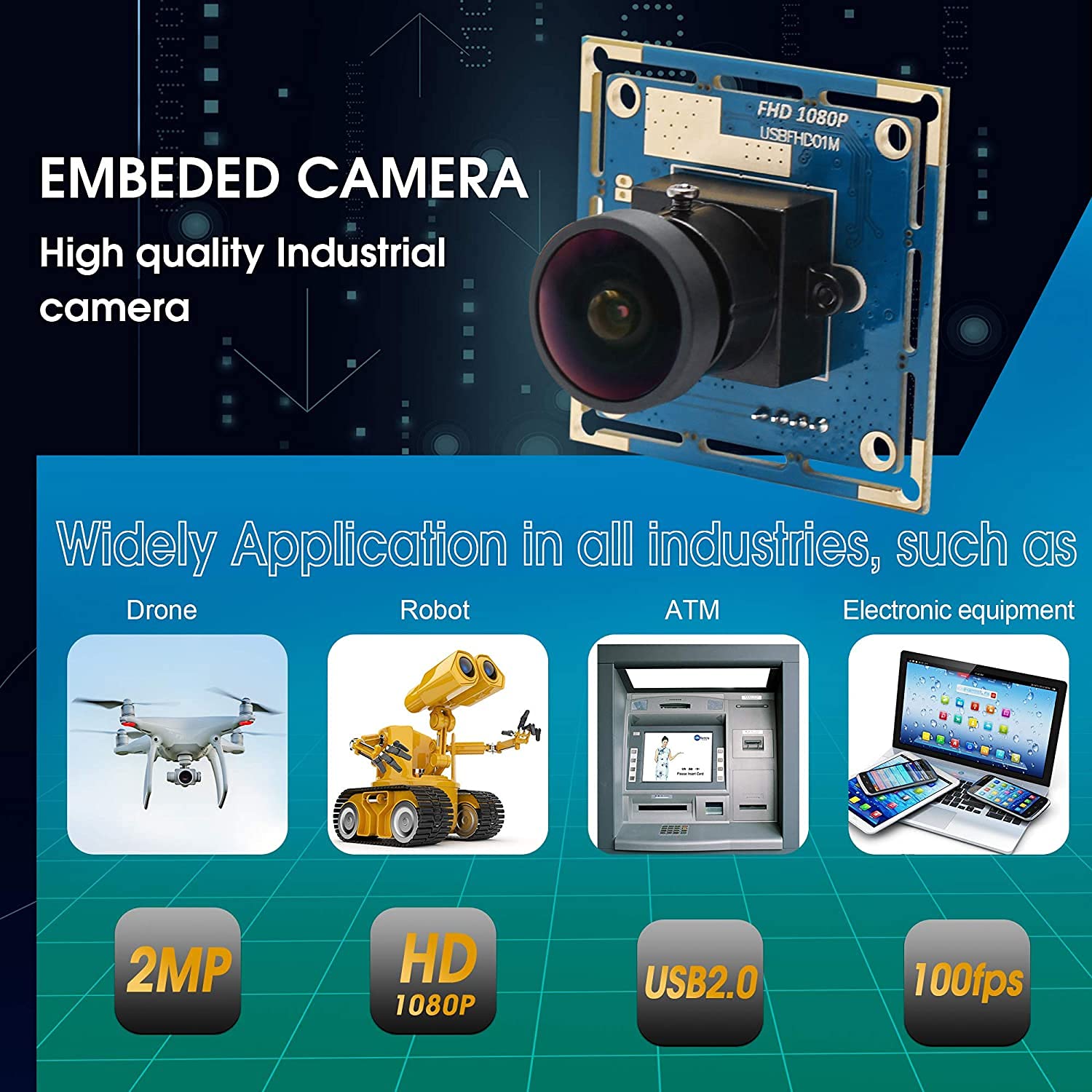 ELP USBカメラモジュール 1080P 170度魚眼レンズ付き OV2710 CMOS USBカメラモジュール 2メガピクセル 高速 100fps 広角 ミニカメラモジュール USB2.0 ロボット、ATM、キオスク、アイトラッキングデバイス用 konanonline-10411050 湖南オンライン サンプル画像2
