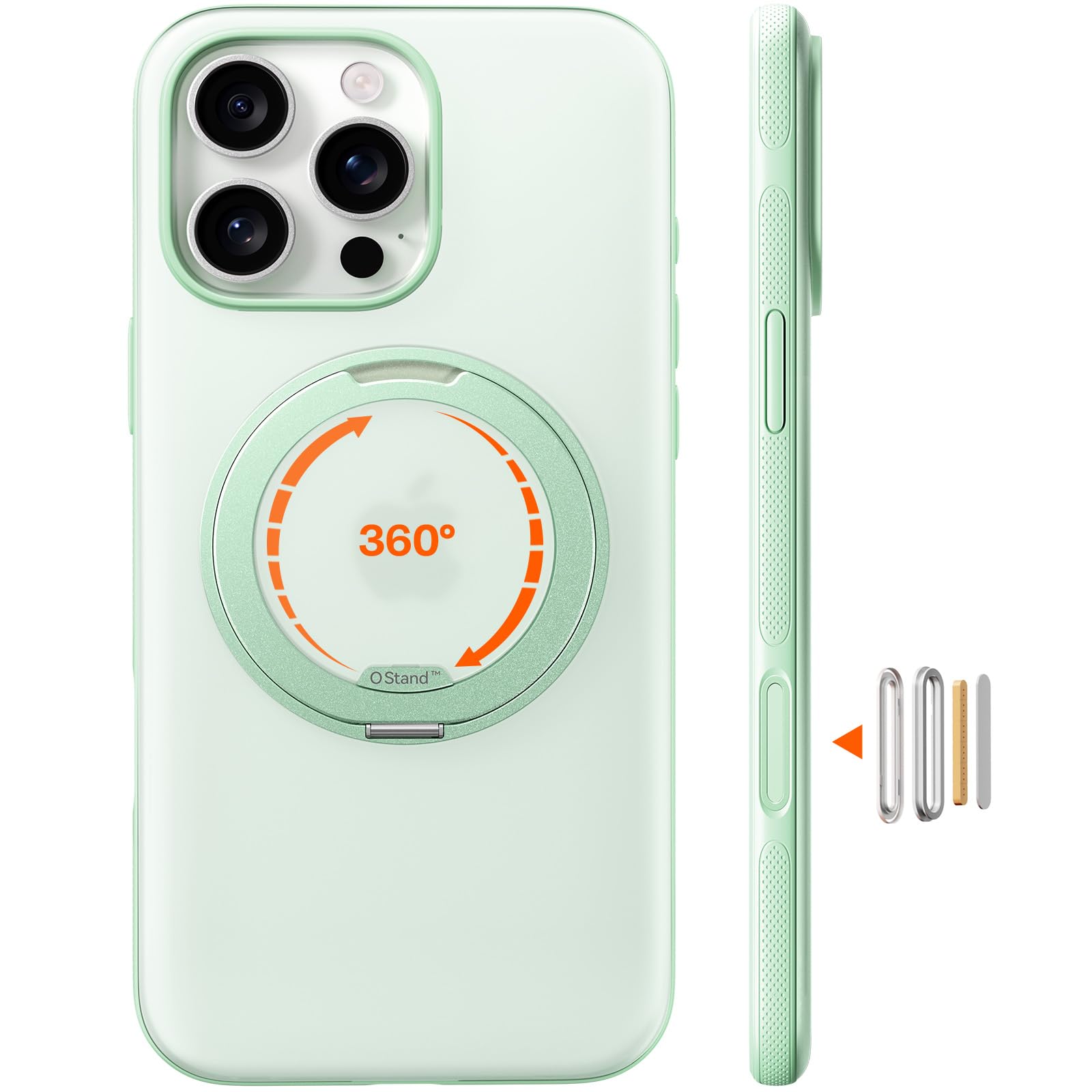 TORRAS iPhone 16 Pro 用 ケース カメラコントロールボタン付き【森色の癒し・多機能360度回転スタンド】 縦横両対応 マグネット搭載 MagSafe対応 耐衝撃 リング 指紋防止 黄変防止 マグセーフ対応 レンズ保護 滑り止めドット模様