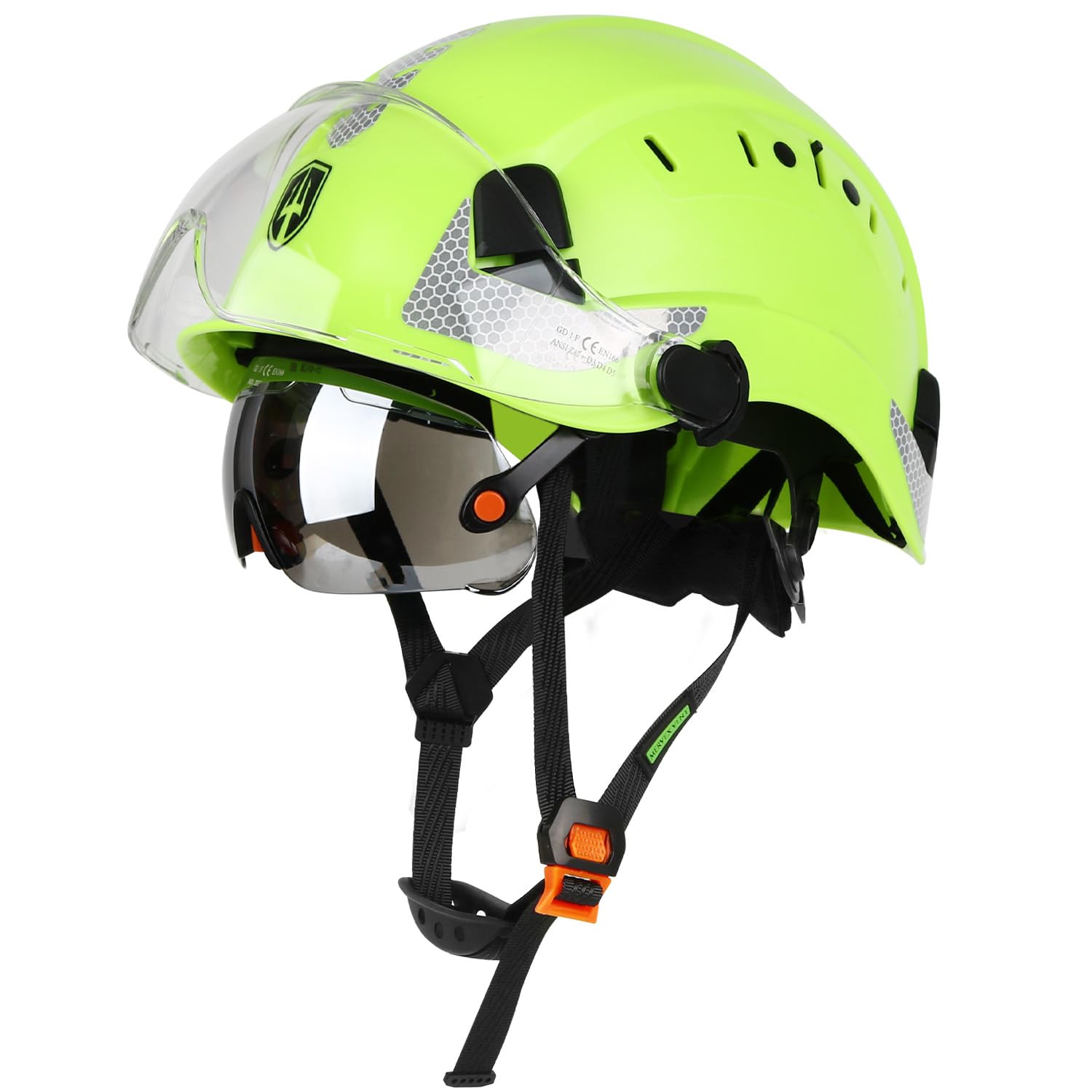 GREEN DEVIL 作業用安全ヘルメット 白/黒/緑 二重ゴーグル付き（電気メッキ銀ゴーグル＋クリアゴーグル） 軽量 高通気性 ABS 製 耐衝撃性 夜光反...