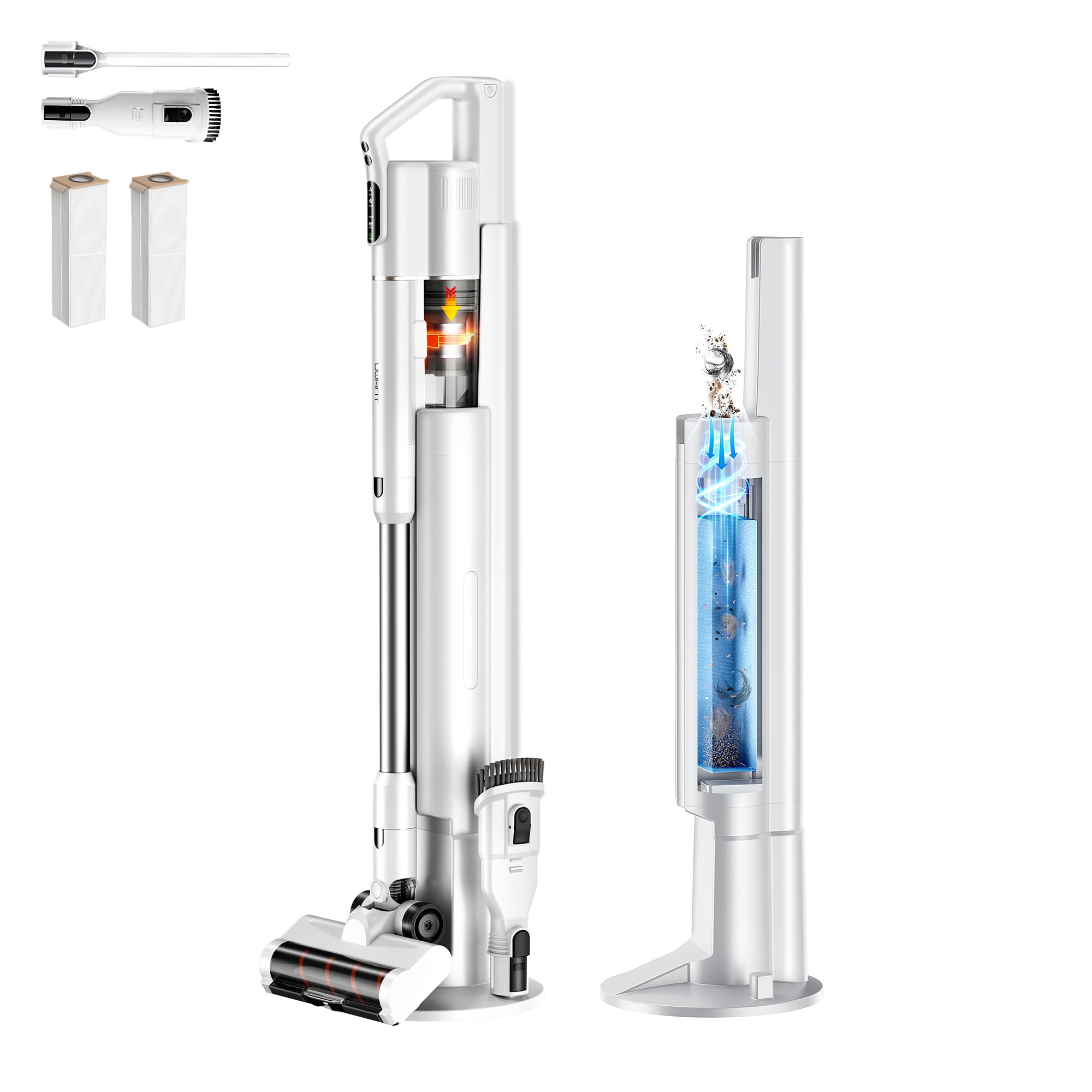 【シリーズ累計販売40万台突破】uwant 掃除機 自動ゴミ収集ドック 自動ダストカップクリーニング掃除機コードレス 自動ゴミ収集ドック、充電・収納・ゴミ収集一体型3in1スティッククリーナー LEDグリーンライト可視化照明 最大50000Pa3段階吸引力