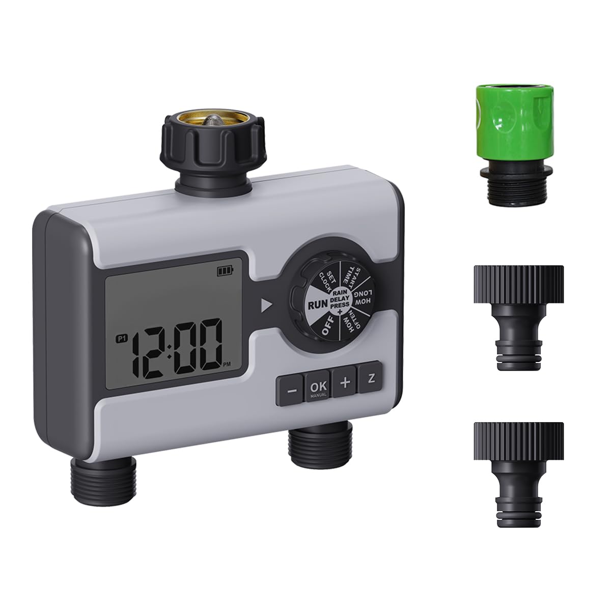 散水タイマー 自動水やりガーデンスプリンクラー用 水やりタイマー プログラマブル 雨遅延機能付き 2ポ..