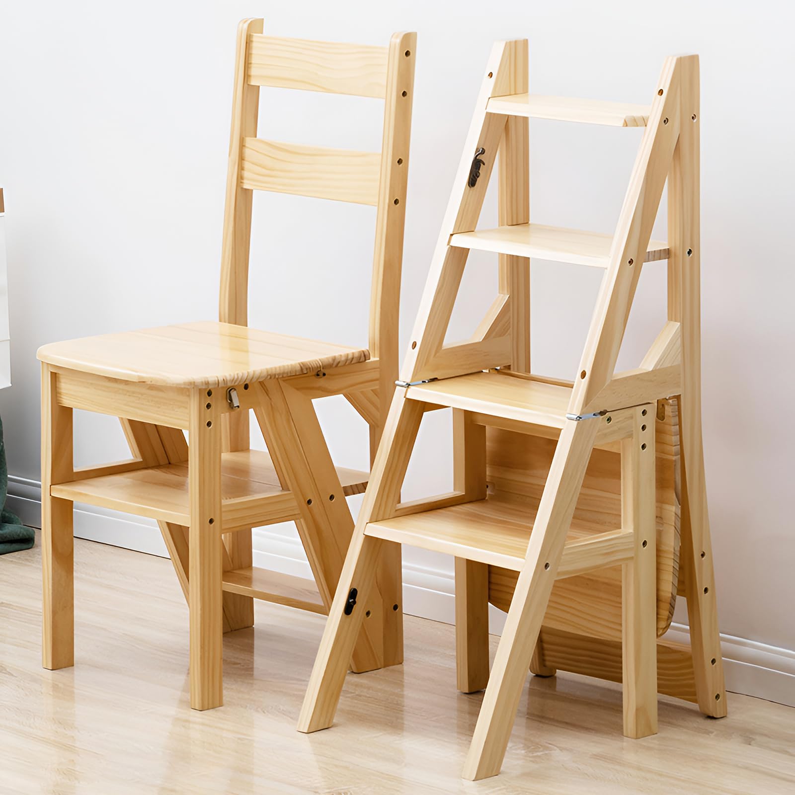 awliye ステップチェア 折りたたみ 4段 踏み台 椅子 木製 ステップ台 安定性と耐荷重性 ロック固定 多..