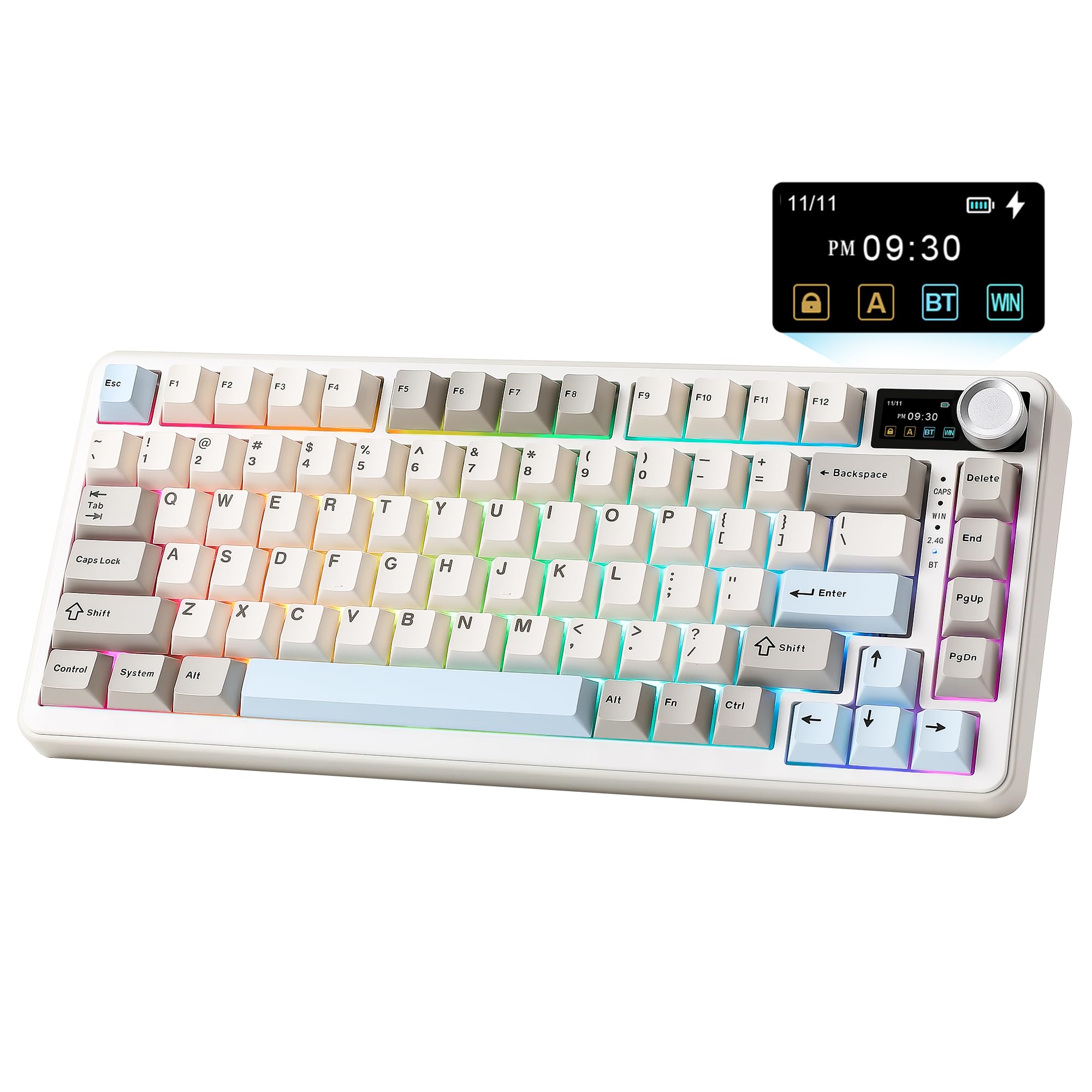 YUNZII B75 PRO MAX QMK/VIA ワイヤレスメカニカルキーボード 75%英語配列 ディスプレイとノブ付き ホットスワップ可能 ガスケット構造 潤滑済みスイッチ 3モード接続 (Bluetooth/Type-C/2.4G) RGBバックラ