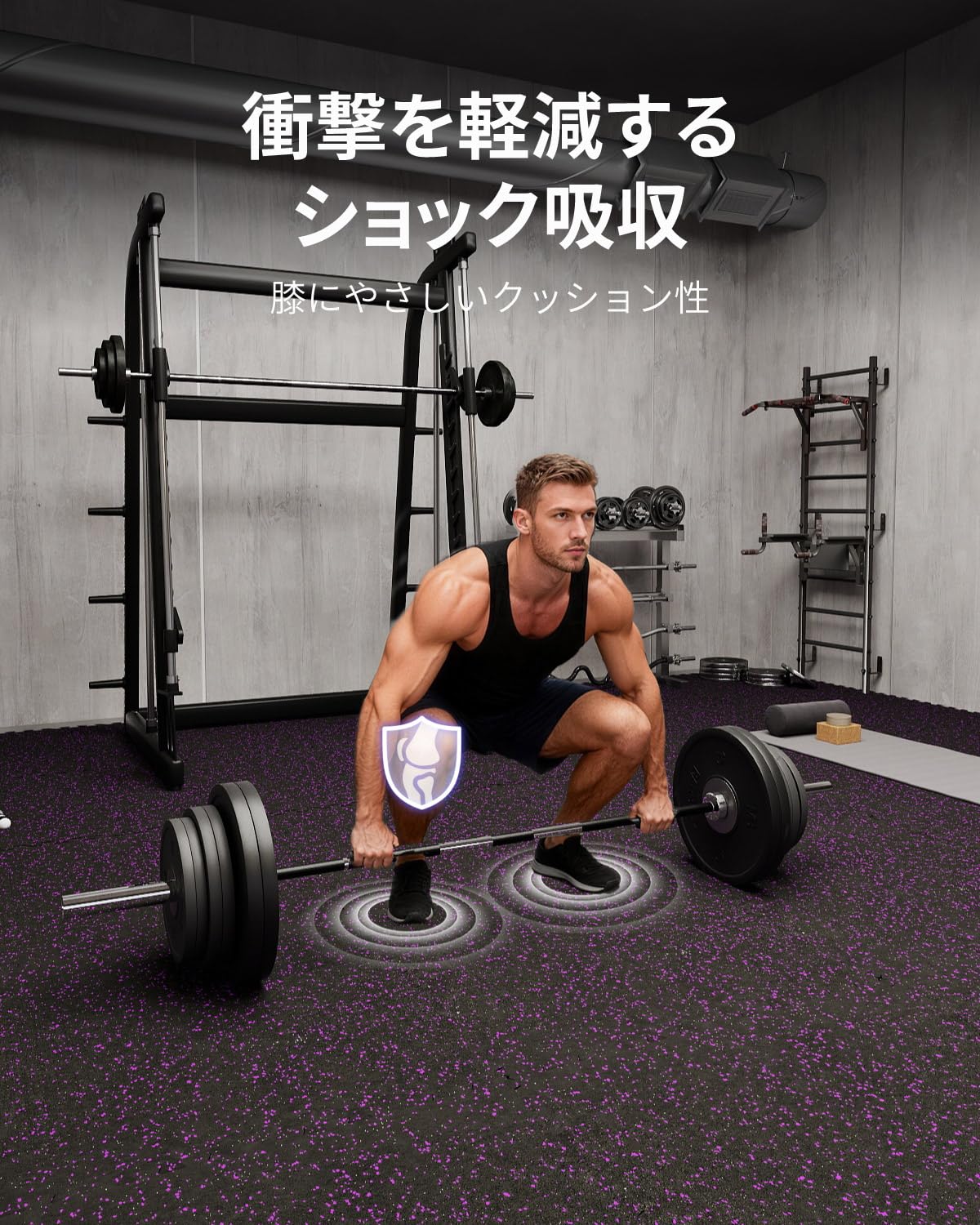 乐天商城 - AIRHOP ジムマット 大判トレーニングマット 2層構造のラバーマット 床保護 防音 衝撃吸収 キズ防止 ホームジム トレーニング器具用 60×60×1.4cm 6枚セット
