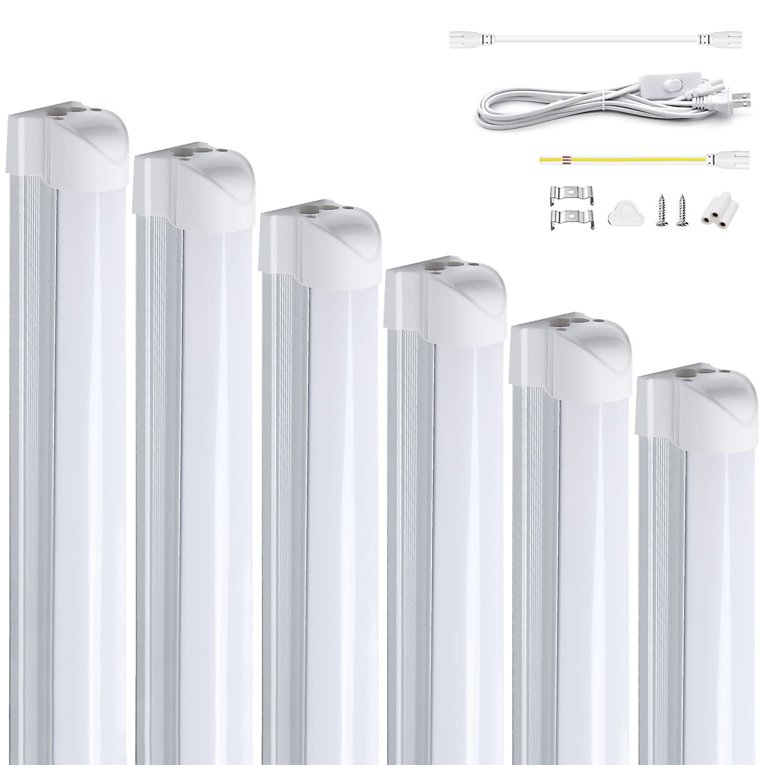 器器具一体式led蛍光灯 20W形 直管 9.5W省エネ T8直感型 昼光色 高輝度1350LM 60cm ベースライト 高演色80+ 連結コードスリム 照明器具 天井 ガレージ 倉庫 キッチン 看板 作業補助灯 間接照明 工事不要（T8昼光色-60cm直