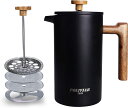 POLIVIAR フレンチプレス 1L コーヒープレス 真空断熱 保温 コーヒーメーカー french press ステンレス製 カフェプレス 大容量 軽量 コーヒー 紅茶 おしゃれ 分解洗浄 家庭用 黒色